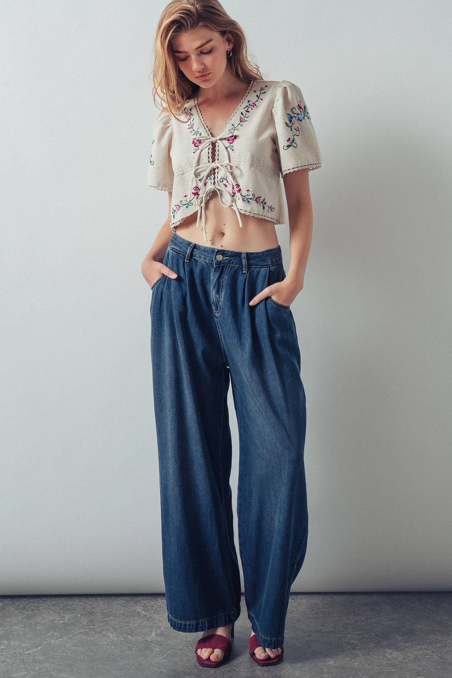 Dahlia Wide-Leg Denim Pants