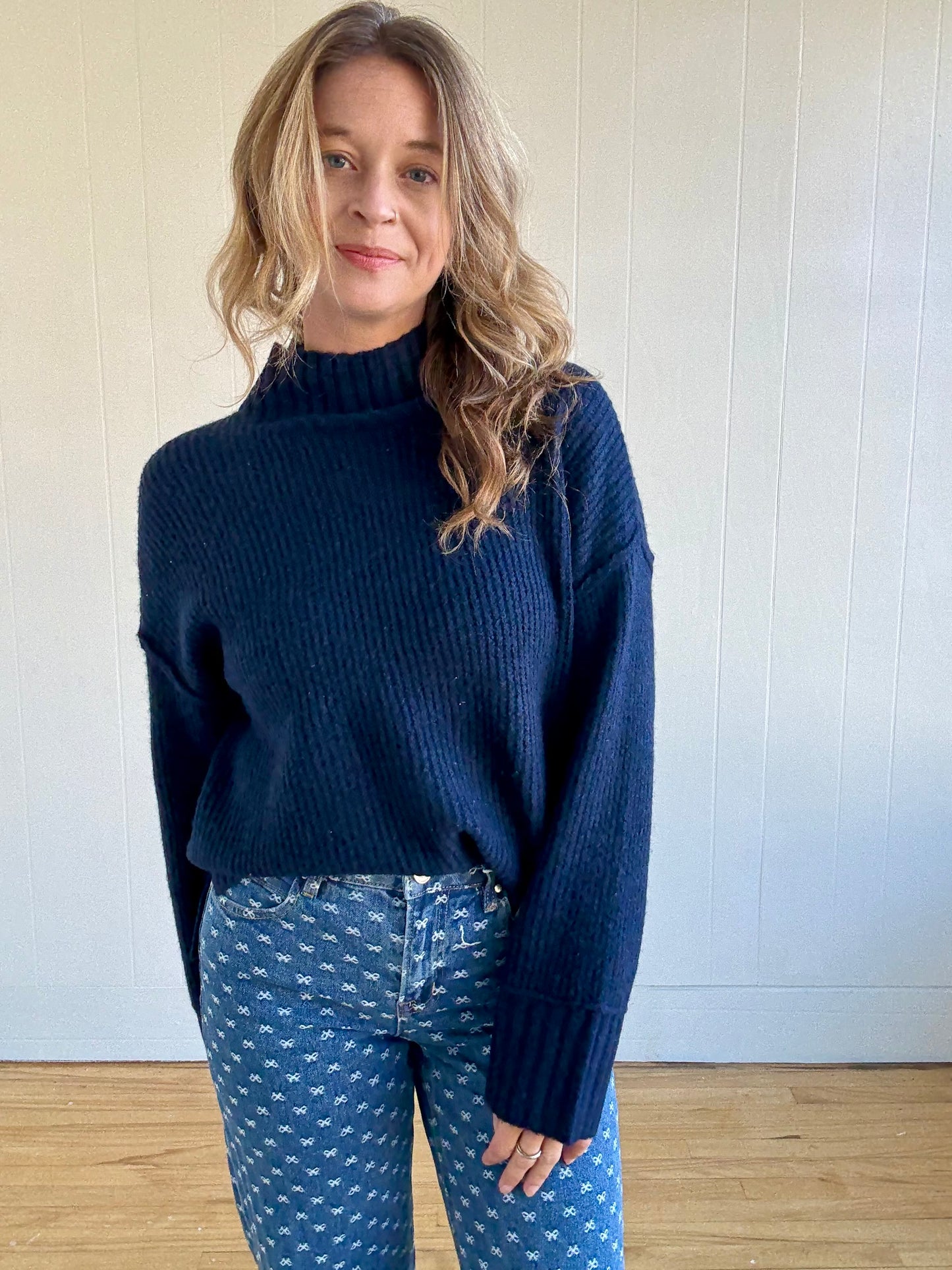 Jordan Mock Neck Sweater (Navy)