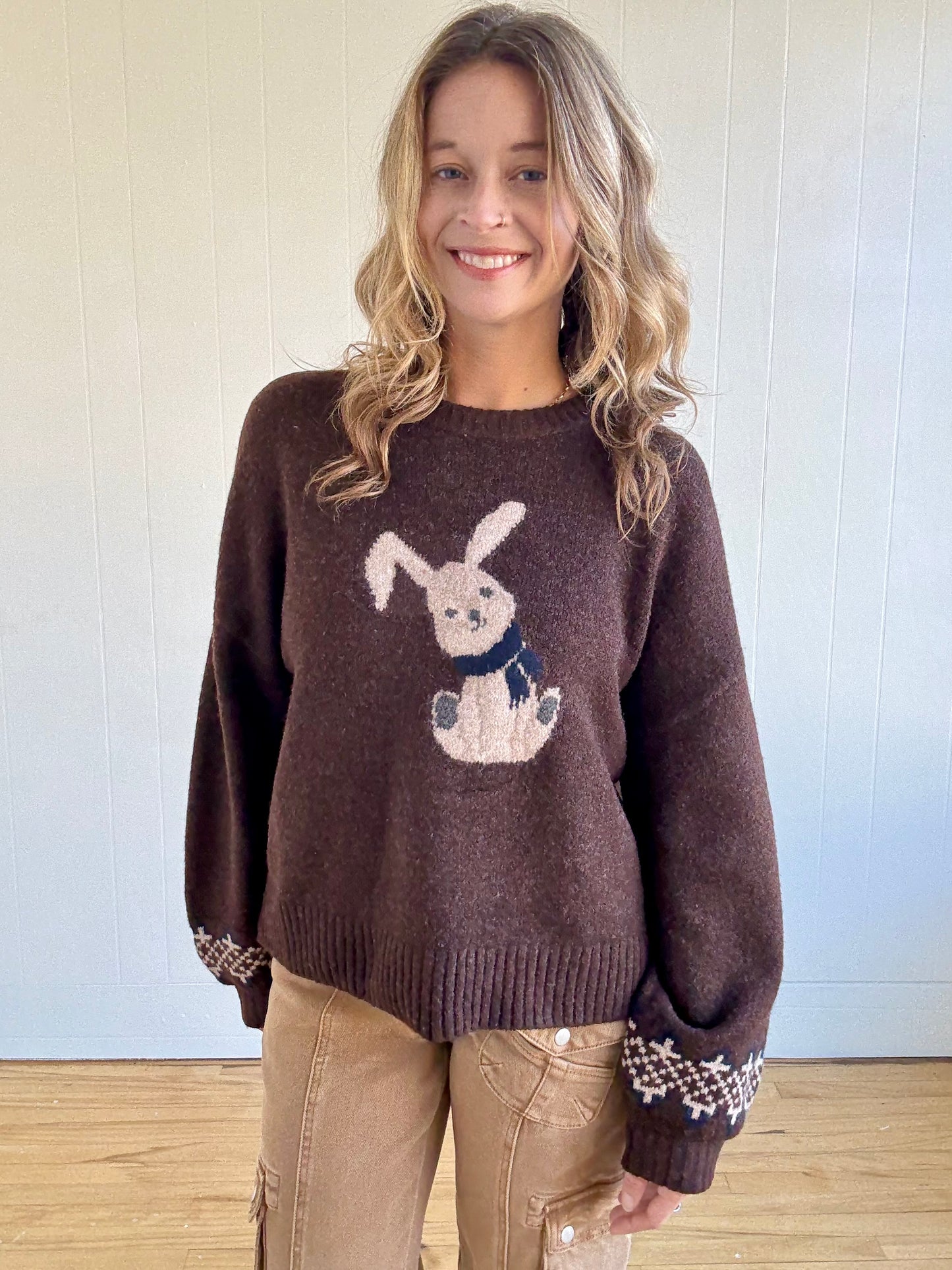 Bunny Jacquard Crewneck Sweater