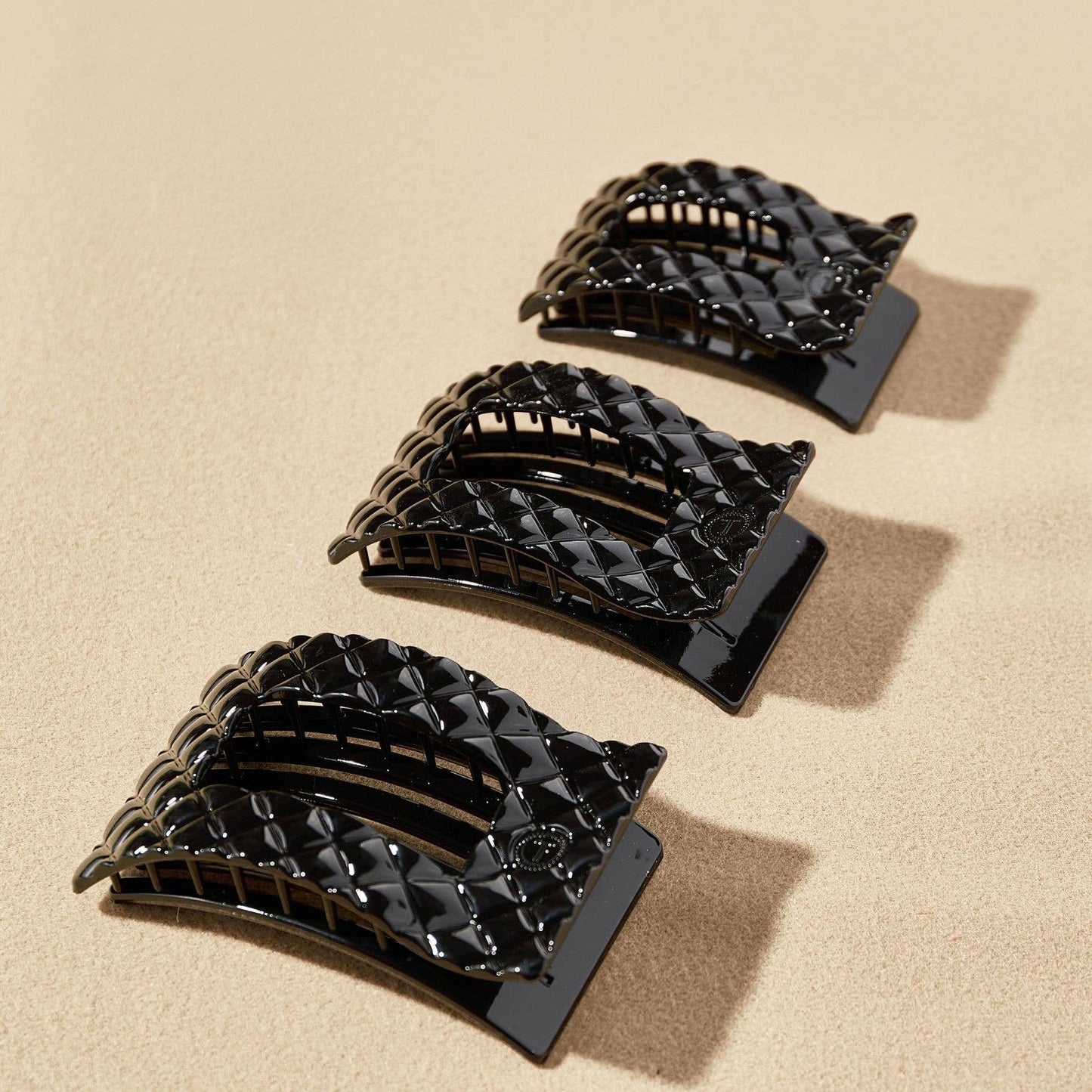 Flat Rectangle Hair Clip | Jet Black Quilted |Medium