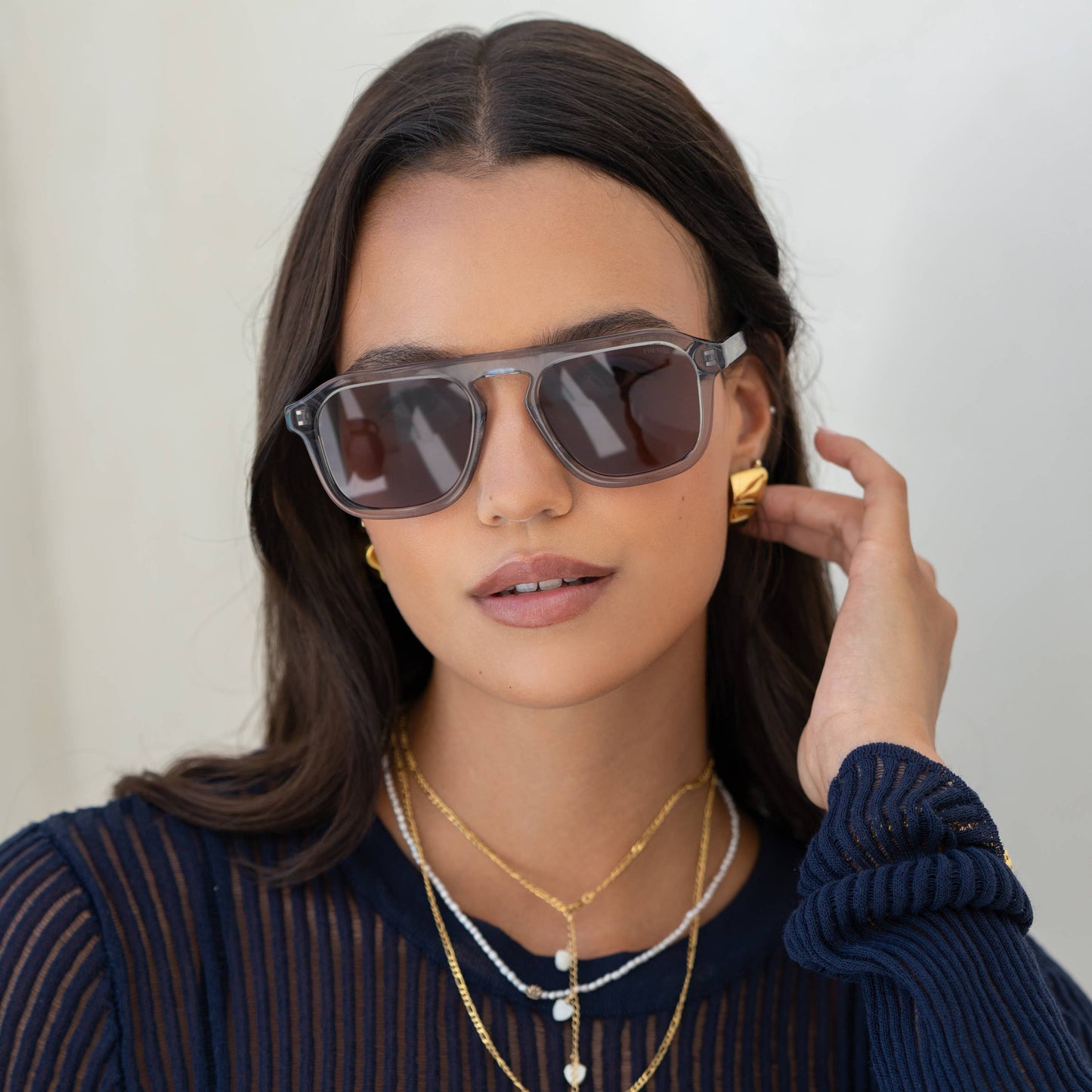 Addison Acetate Unisex Aviator Sunglasses, Crystal Gray / Brown