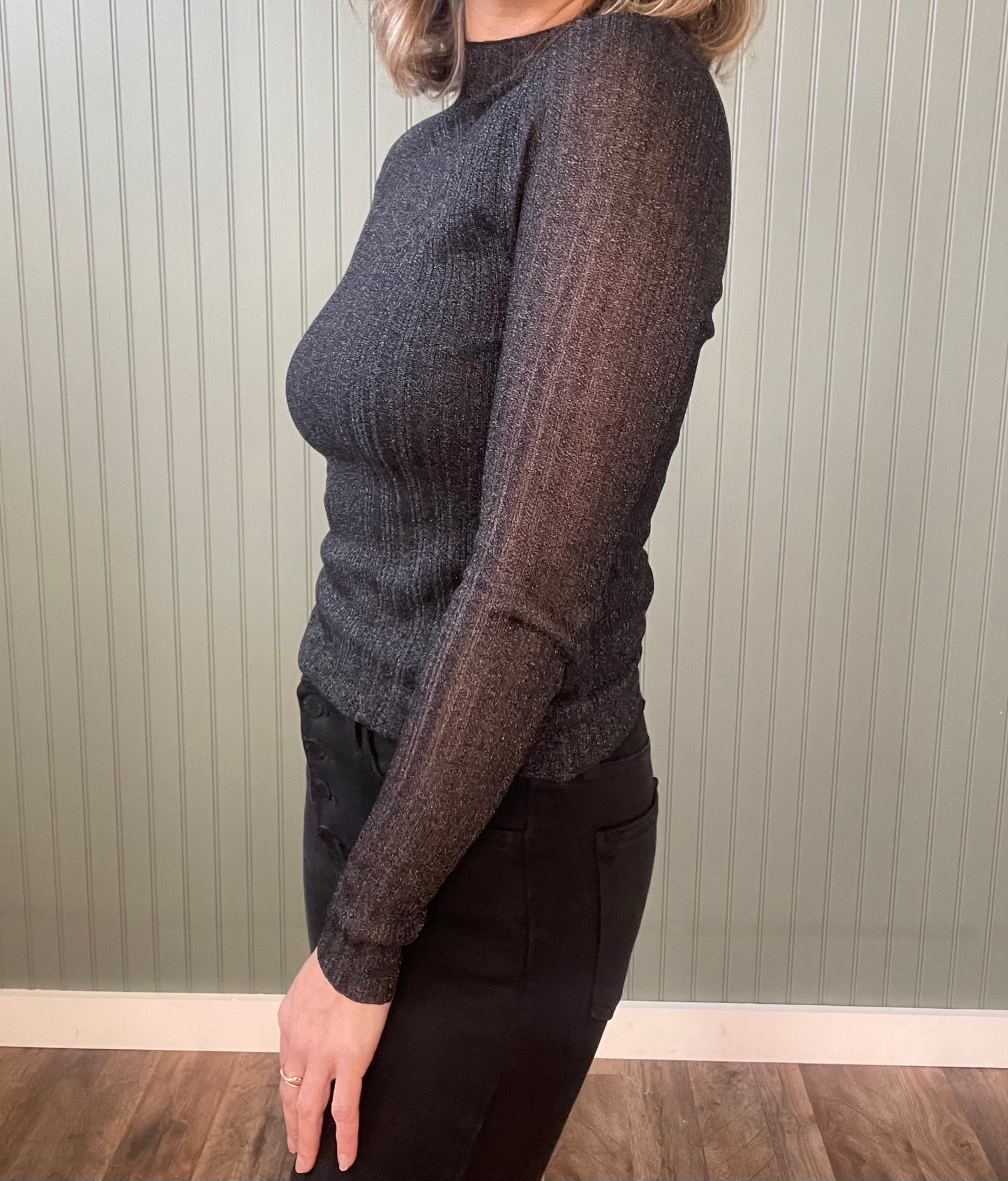 Dane Mock Neck Sheer Knit Top