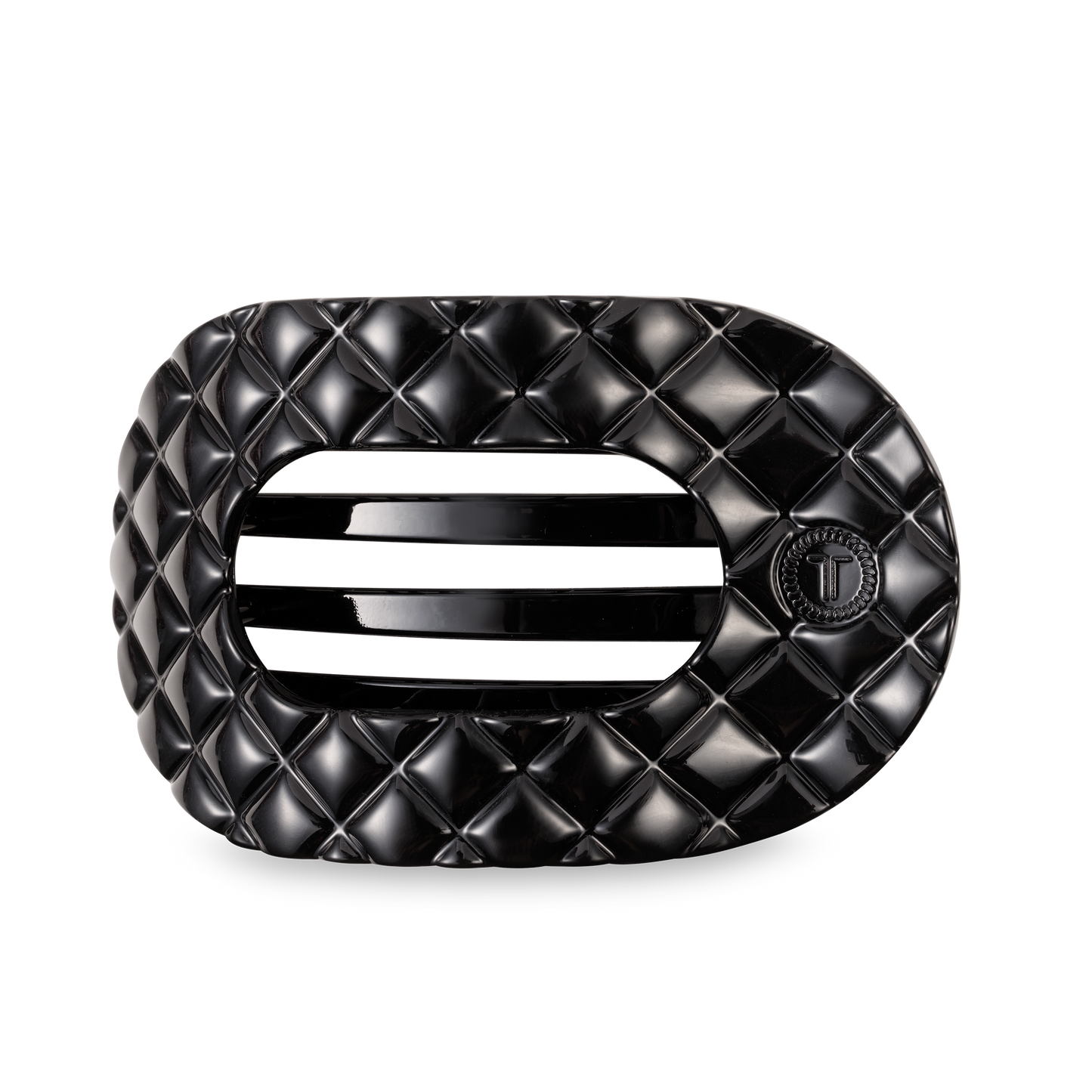 Flat Round Hair Clip | Jet Black Quilted |Large