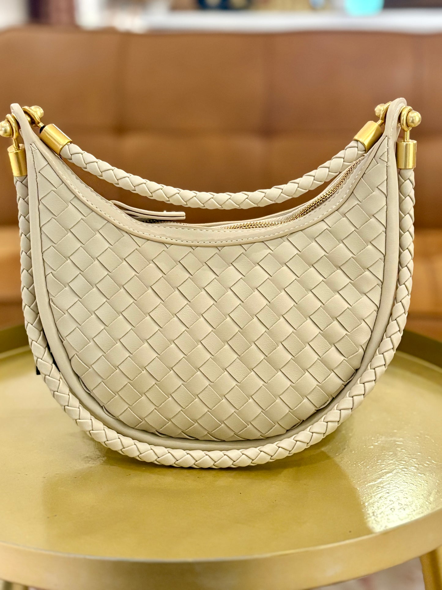 Hadley Woven Hobo Bag (Beige)