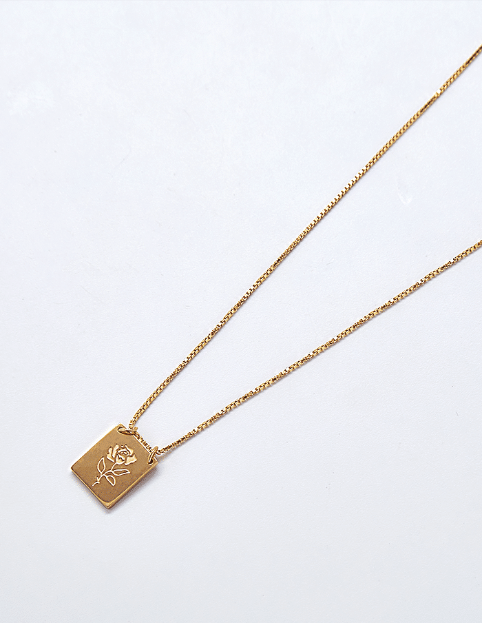 14k Gold Filled Rose Flower Bar Charm Necklace