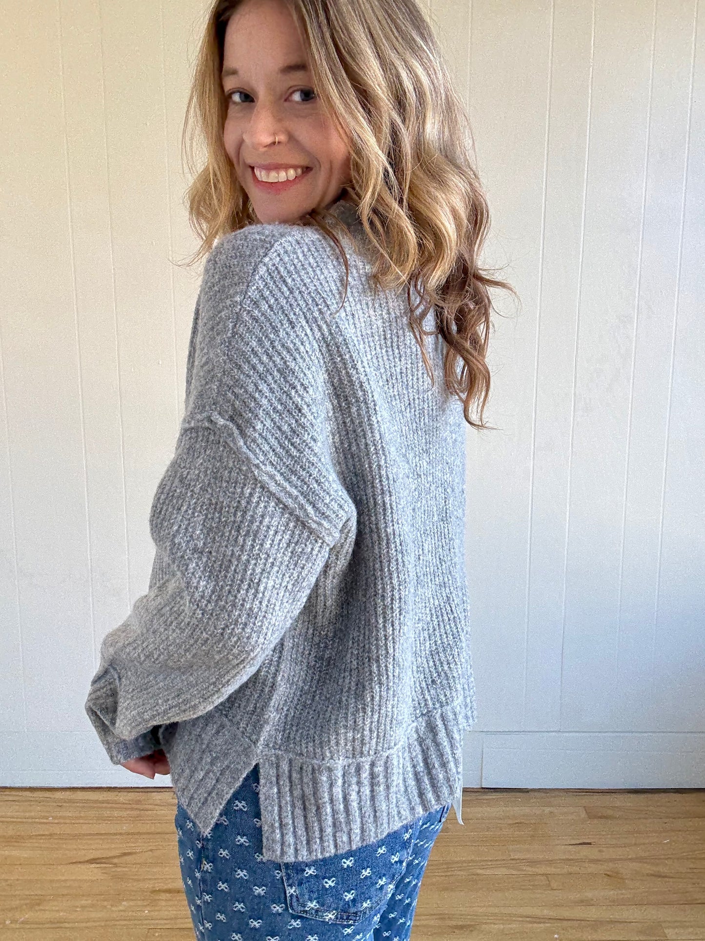 Jordan Mock Neck Sweater (Light Grey)