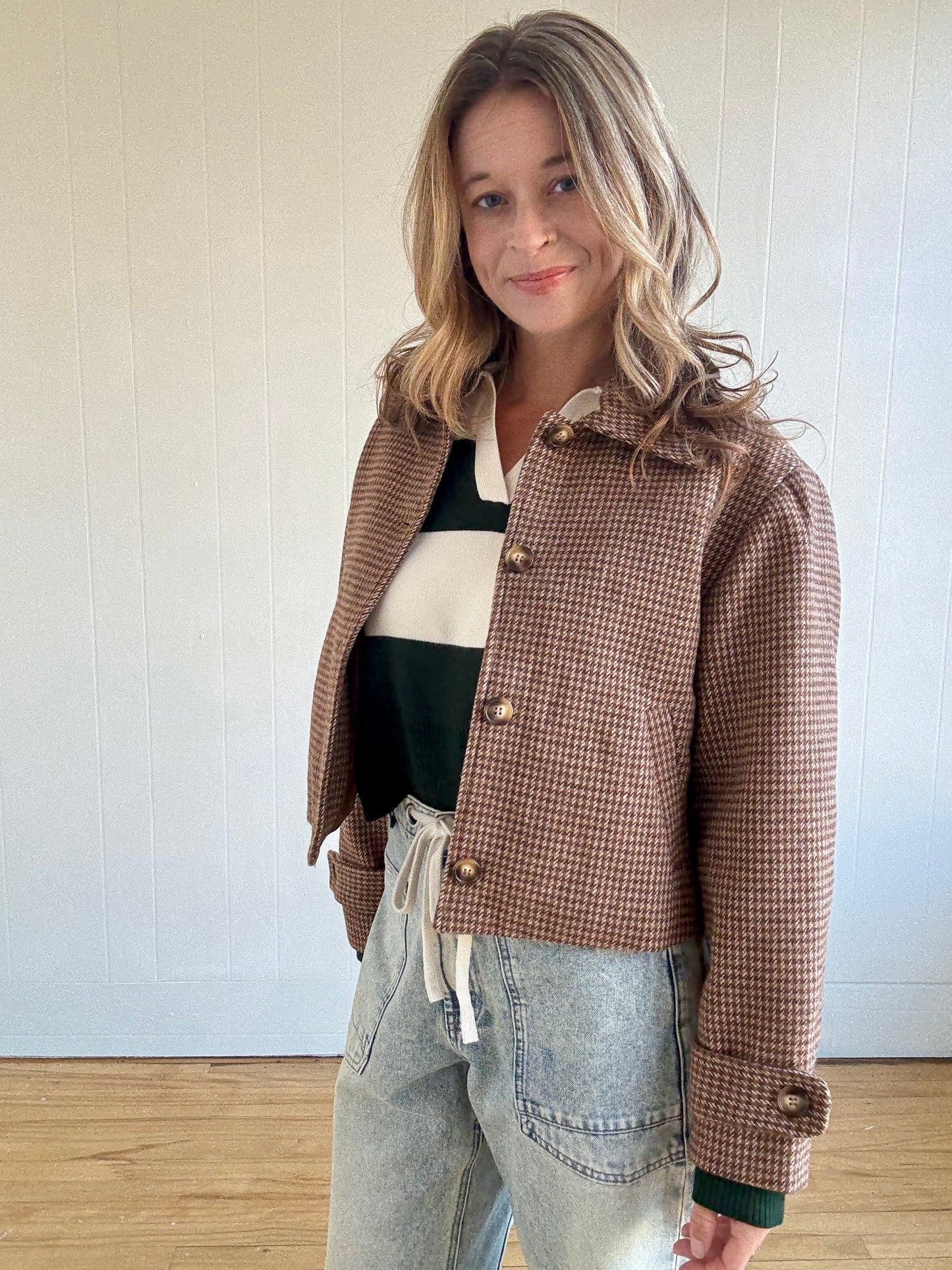 Houndstooth Cropped Jacket