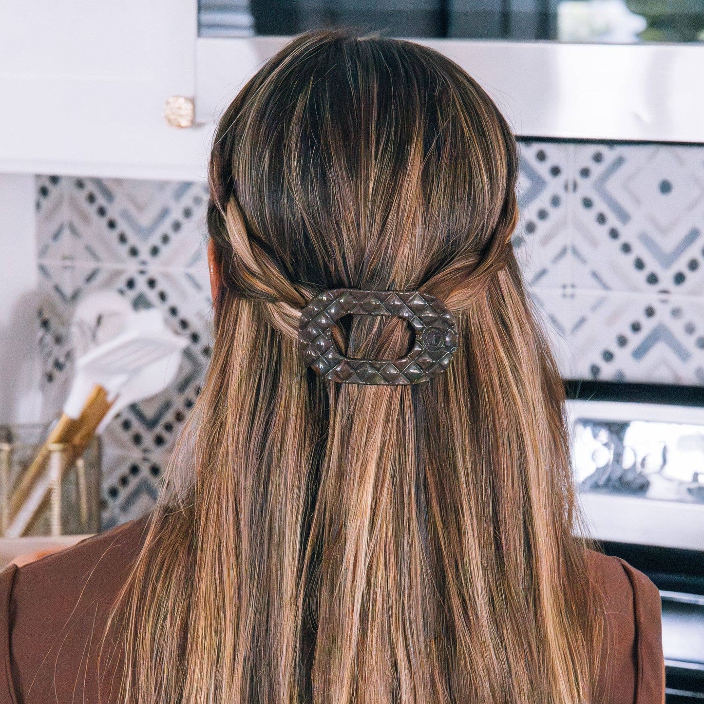 Flat Round Hair Clip | Truly Taupe Quilted |Small