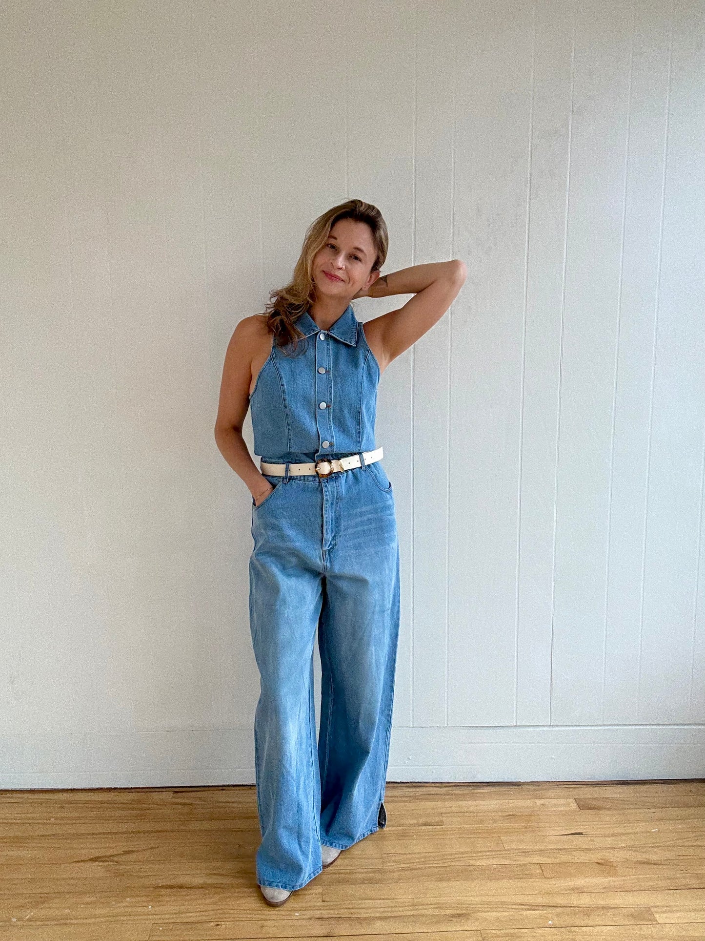 Iris Wide Leg Denim Jumpsuit