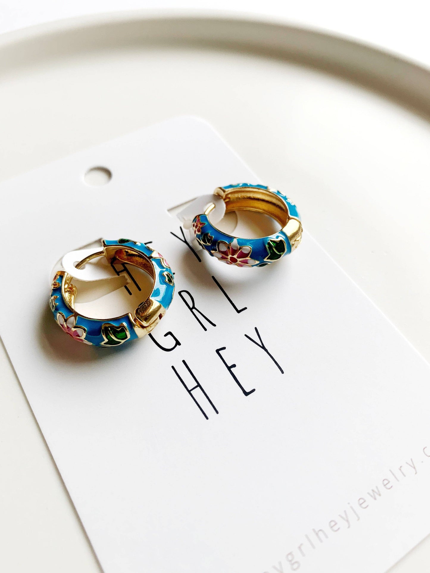 Blue Flower Hoops
