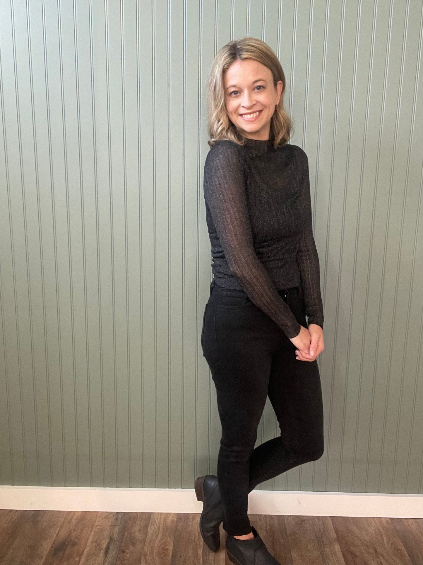 Dane Mock Neck Sheer Knit Top
