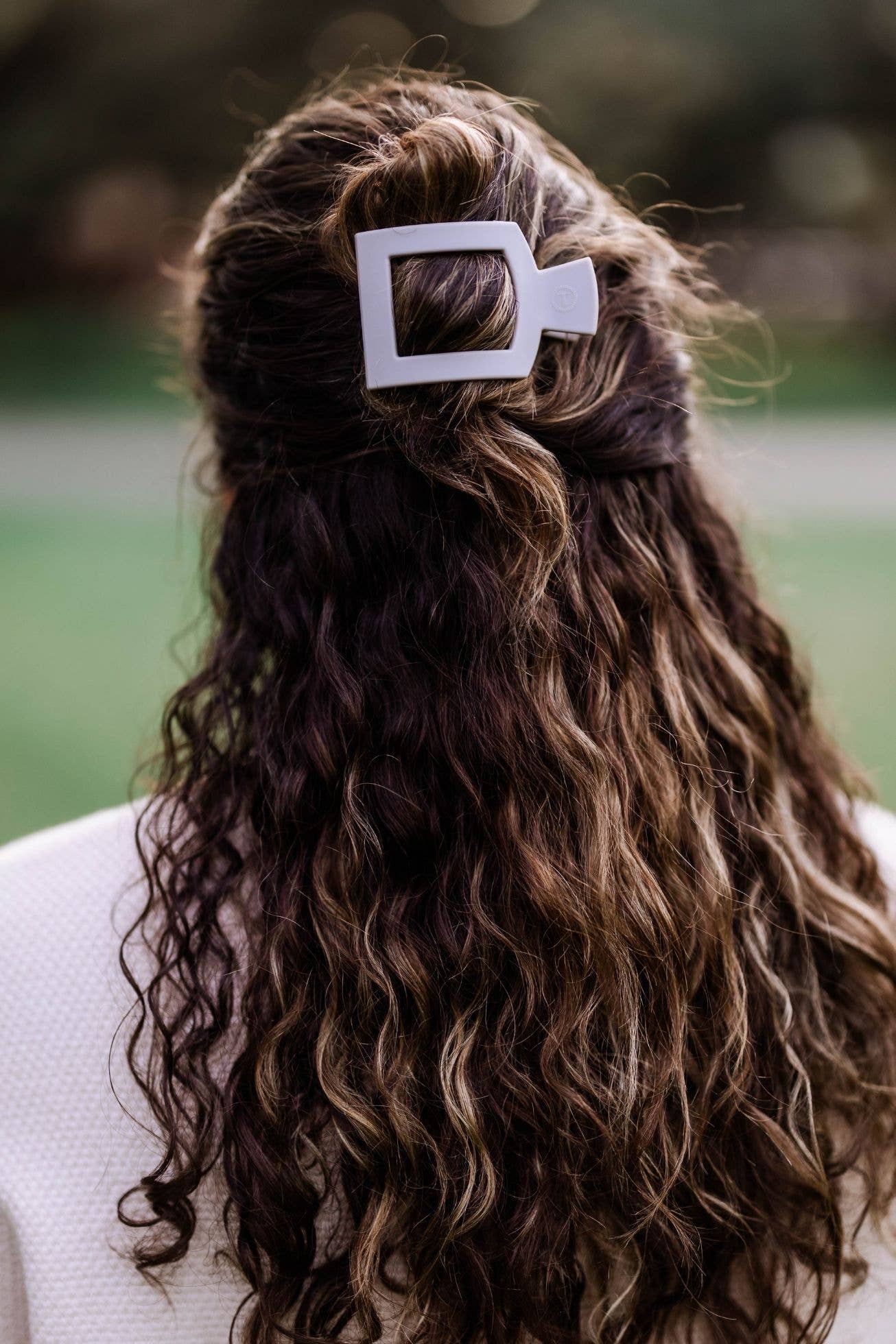 Square Flat Hair Clip | Silver Flames |Small