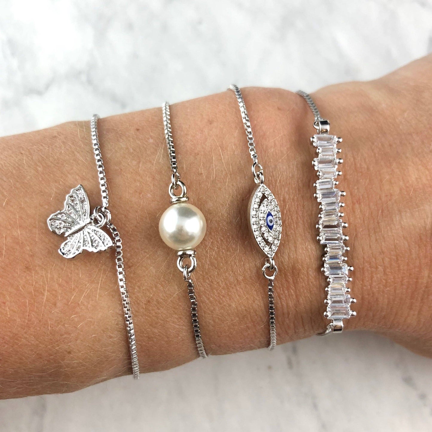 Diamond Bar Slider Bracelets: Silver