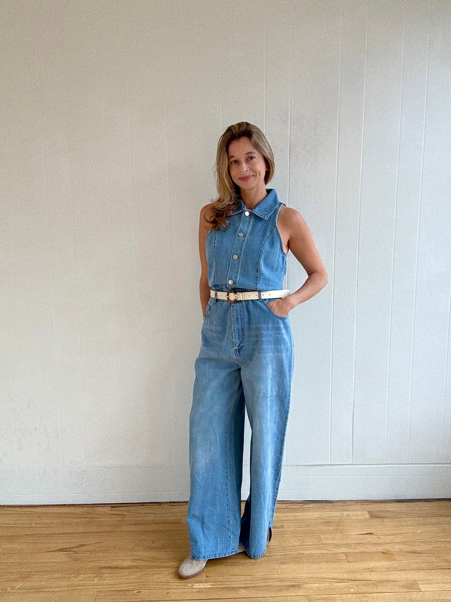 Iris Wide Leg Denim Jumpsuit