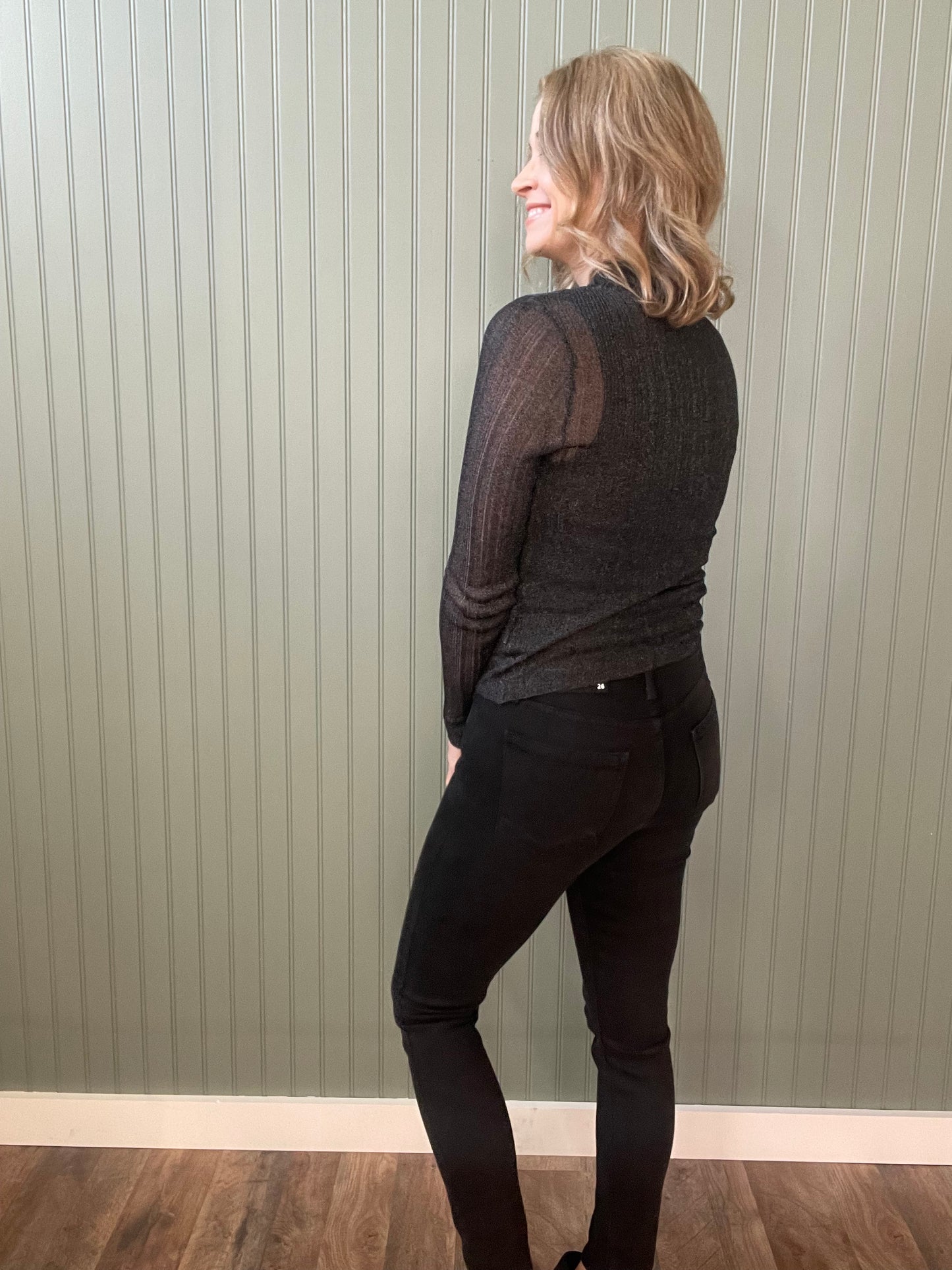 Dane Mock Neck Sheer Knit Top