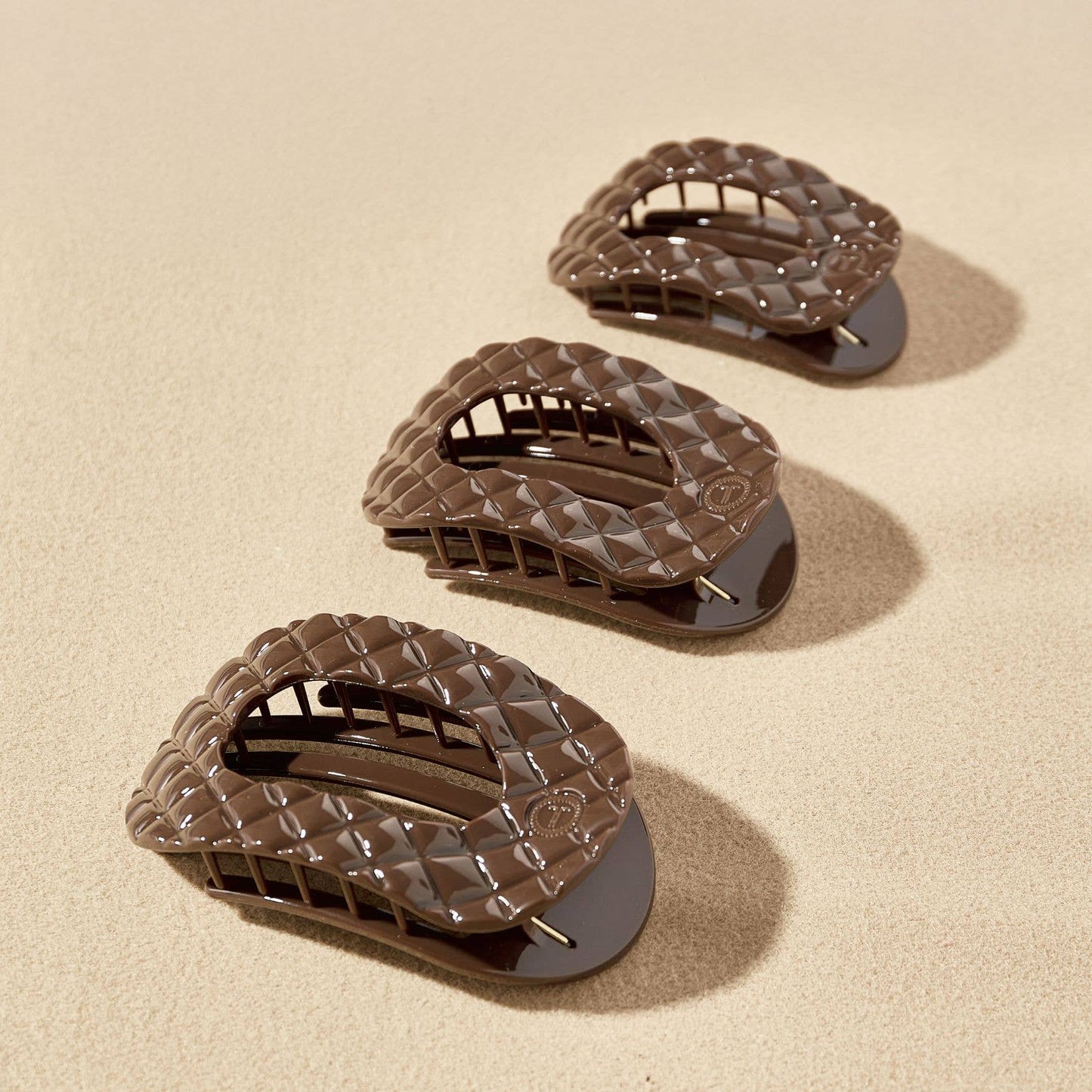 Flat Round Hair Clip | Truly Taupe Quilted |Medium