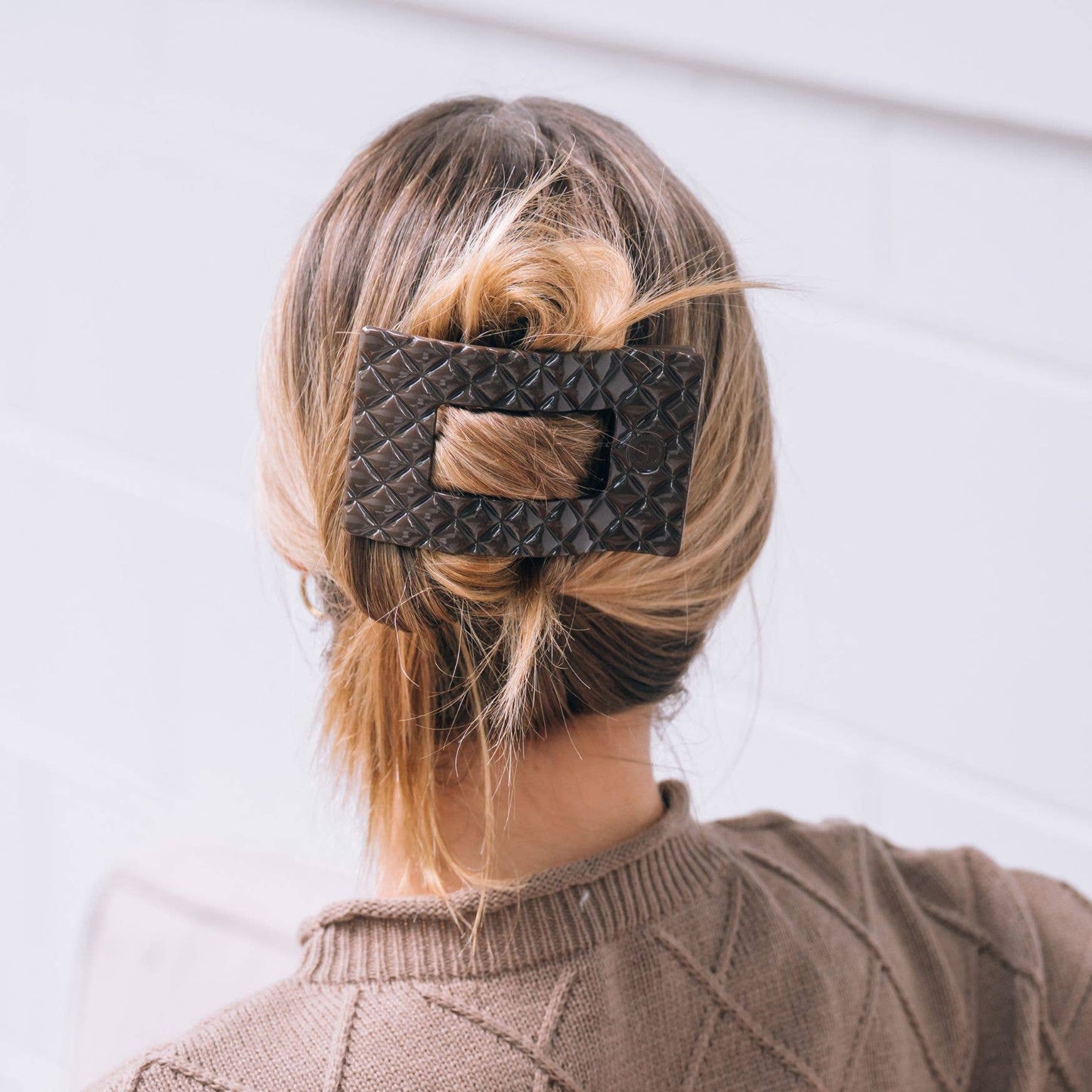 Flat Rectangle Hair Clip | Truly Taupe Quilted |Large