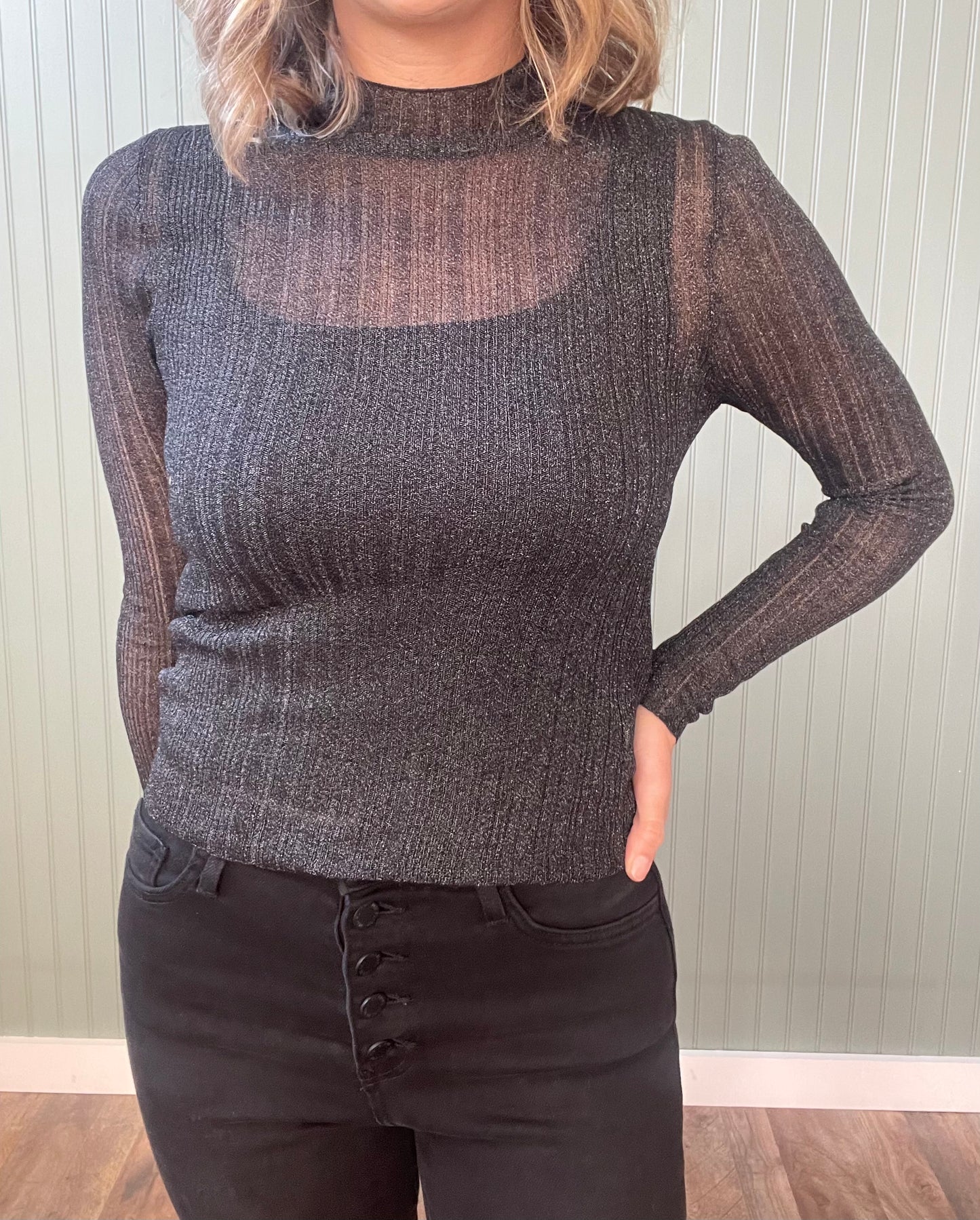 Dane Mock Neck Sheer Knit Top