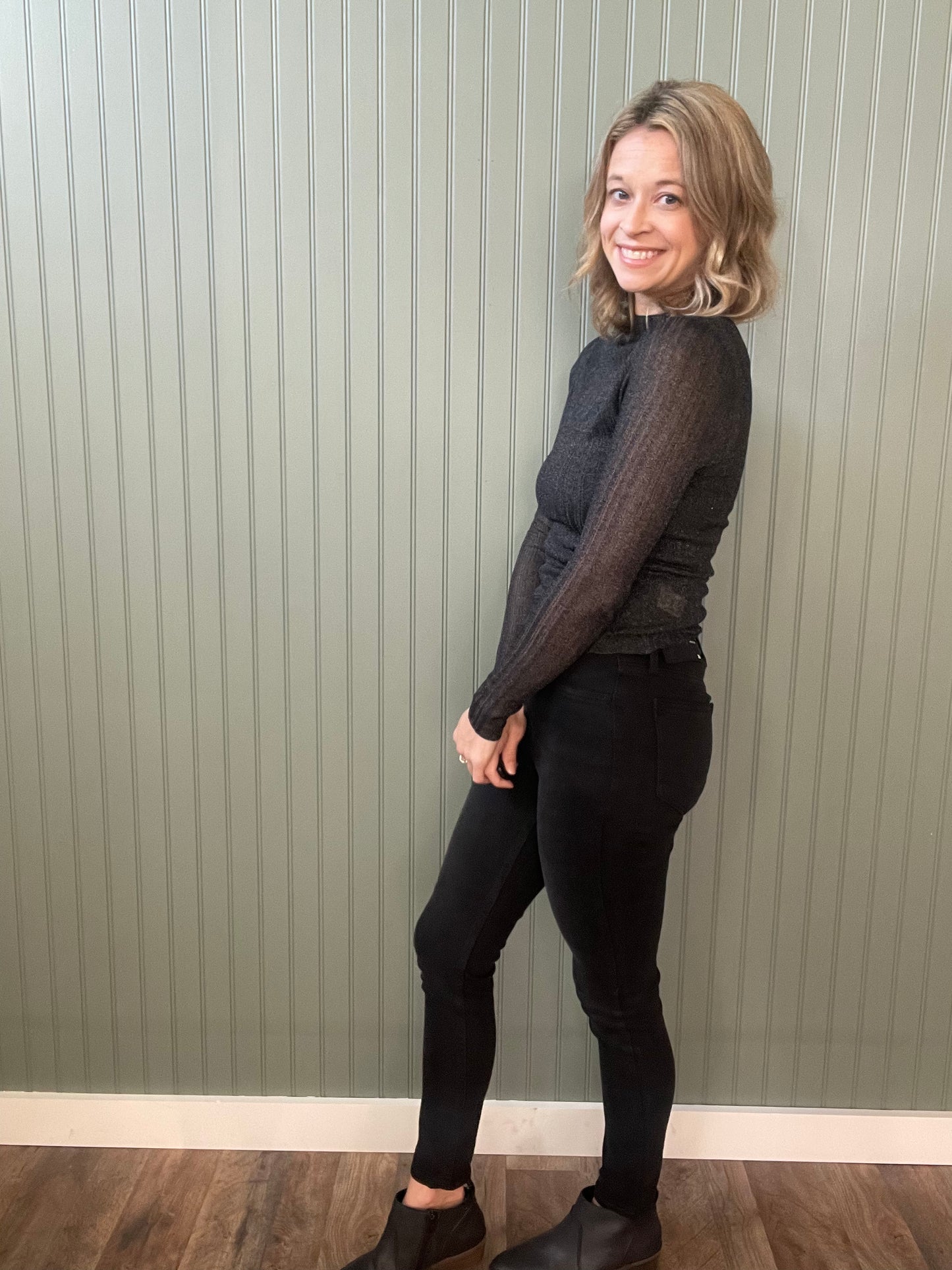 Dane Mock Neck Sheer Knit Top
