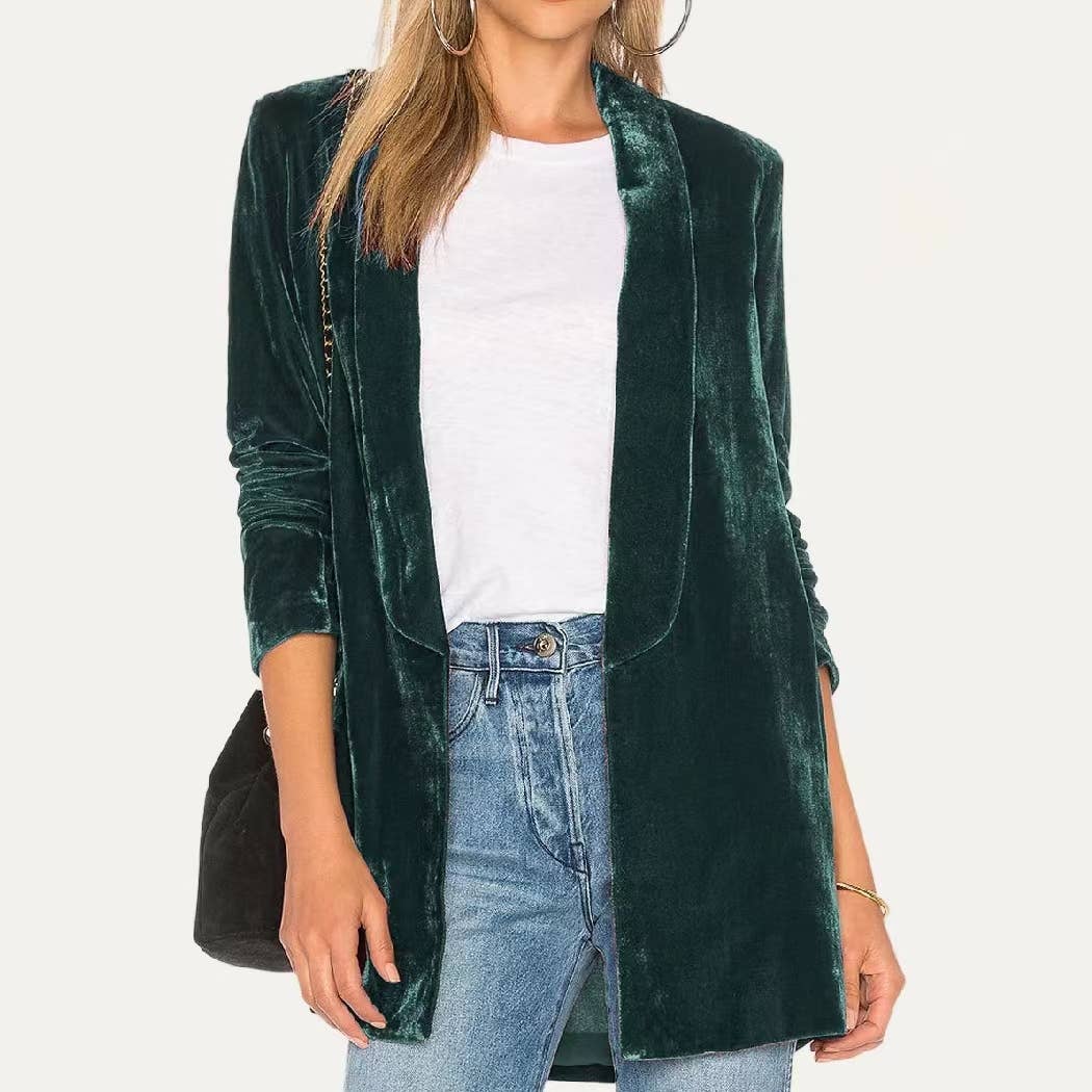 Emmy Velvet Blazer (Dark Green)