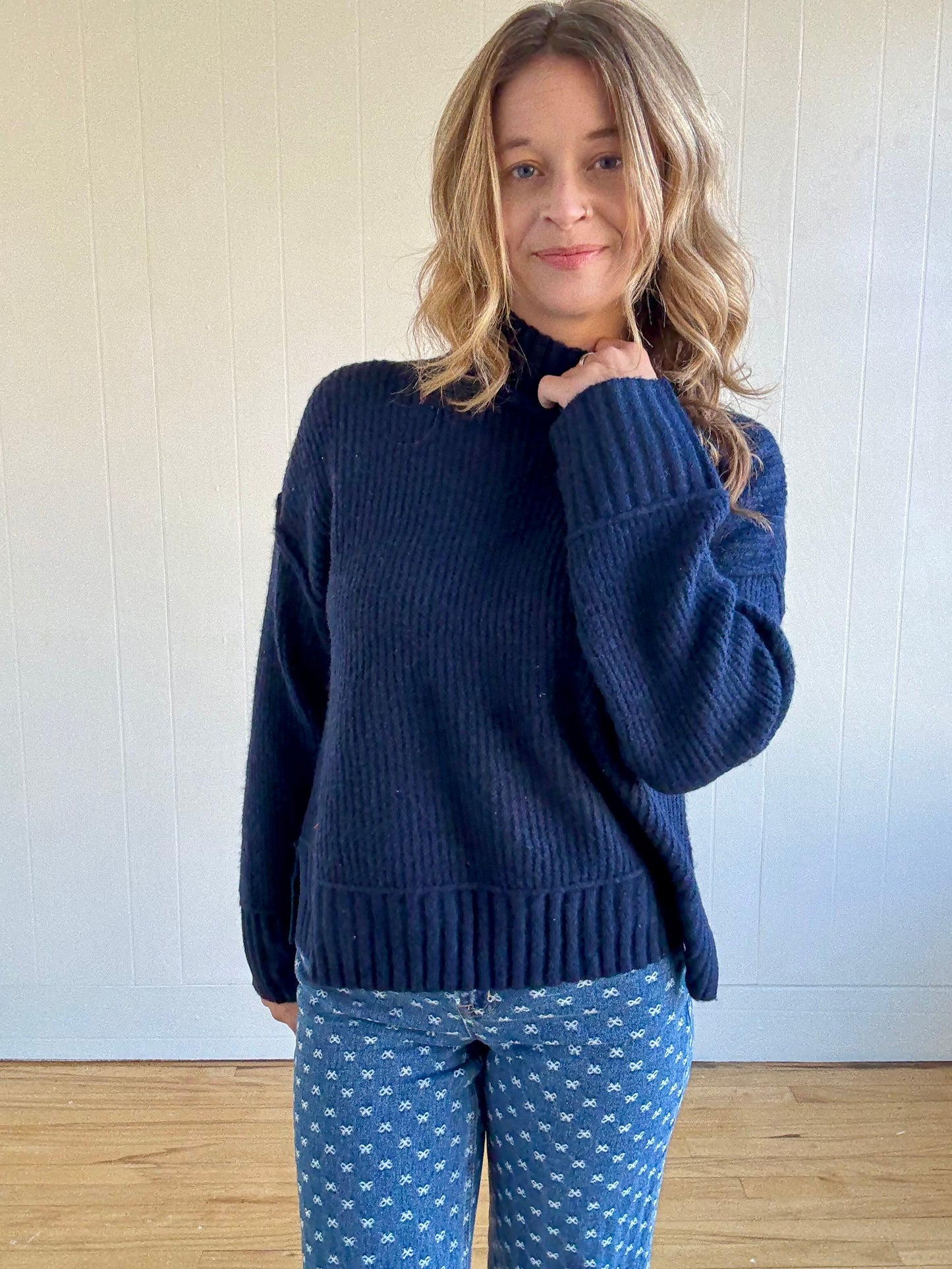 Jordan Mock Neck Sweater (Navy)