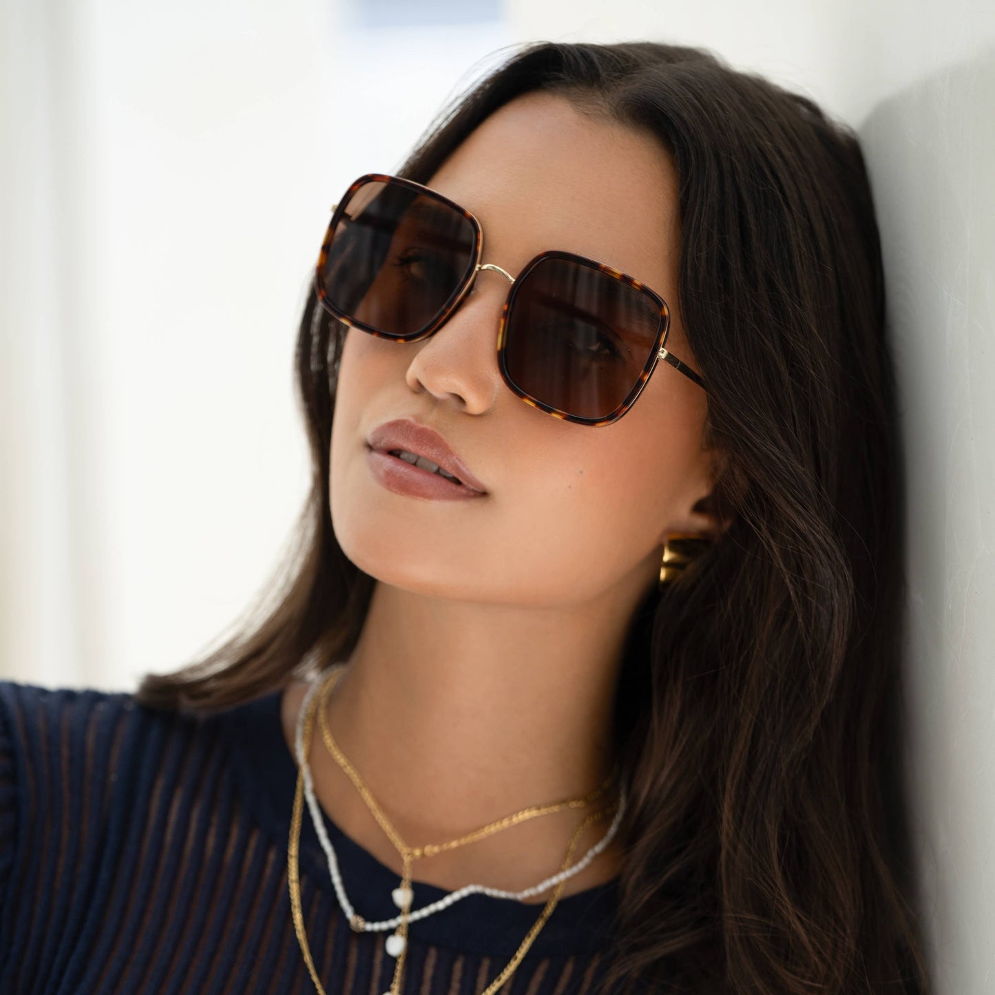 Cosmo Acetate Square Sunglasses, Dark Tortoise