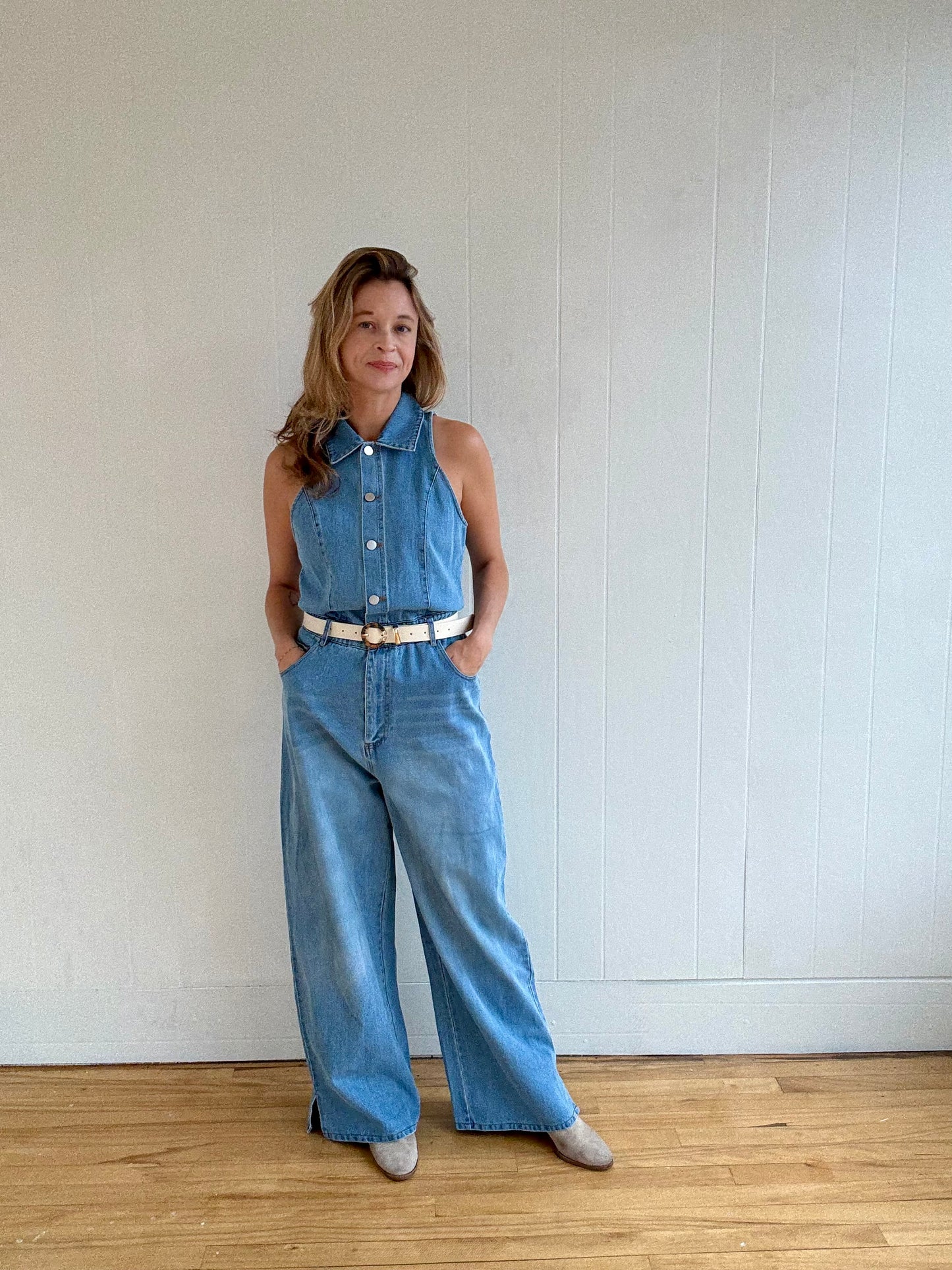 Iris Wide Leg Denim Jumpsuit