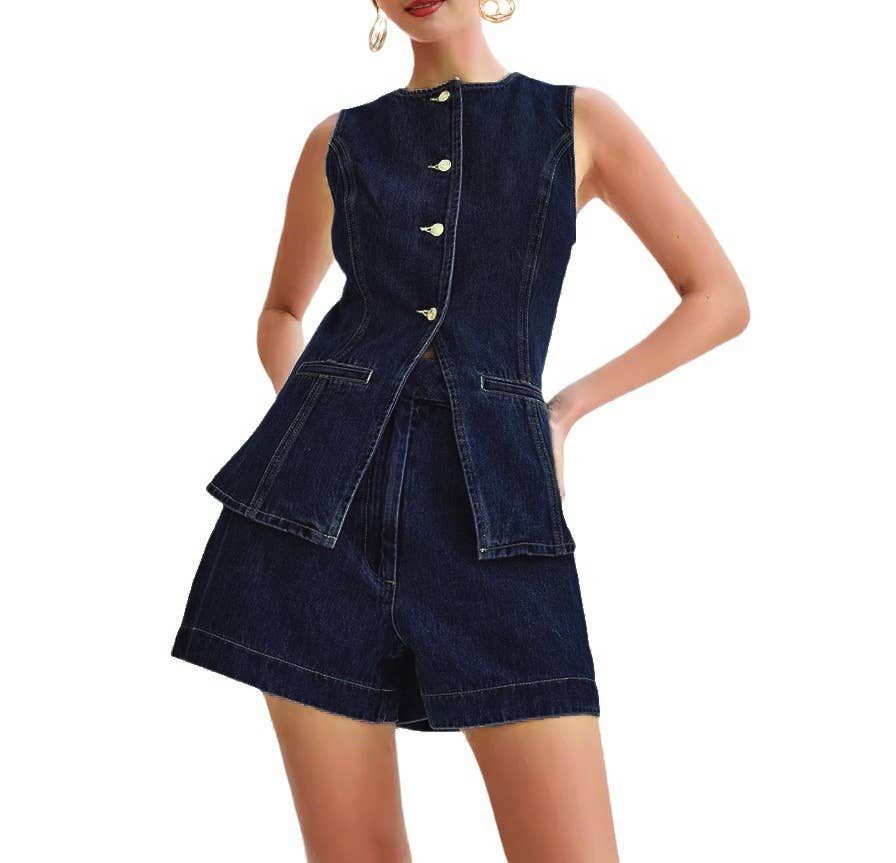 Elle Denim Top & Shorts Set
