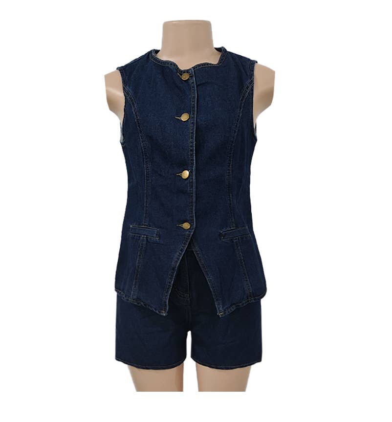 Elle Denim Top & Shorts Set
