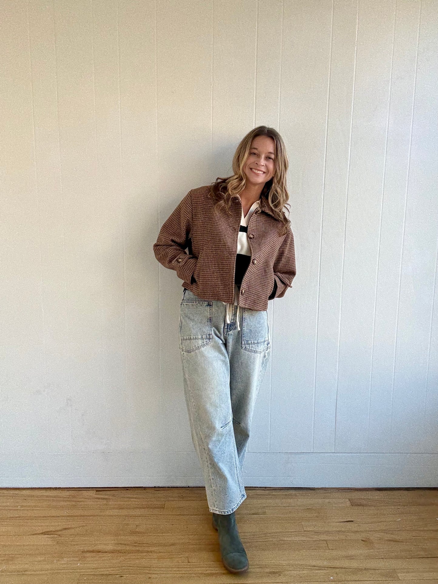 Houndstooth Cropped Jacket