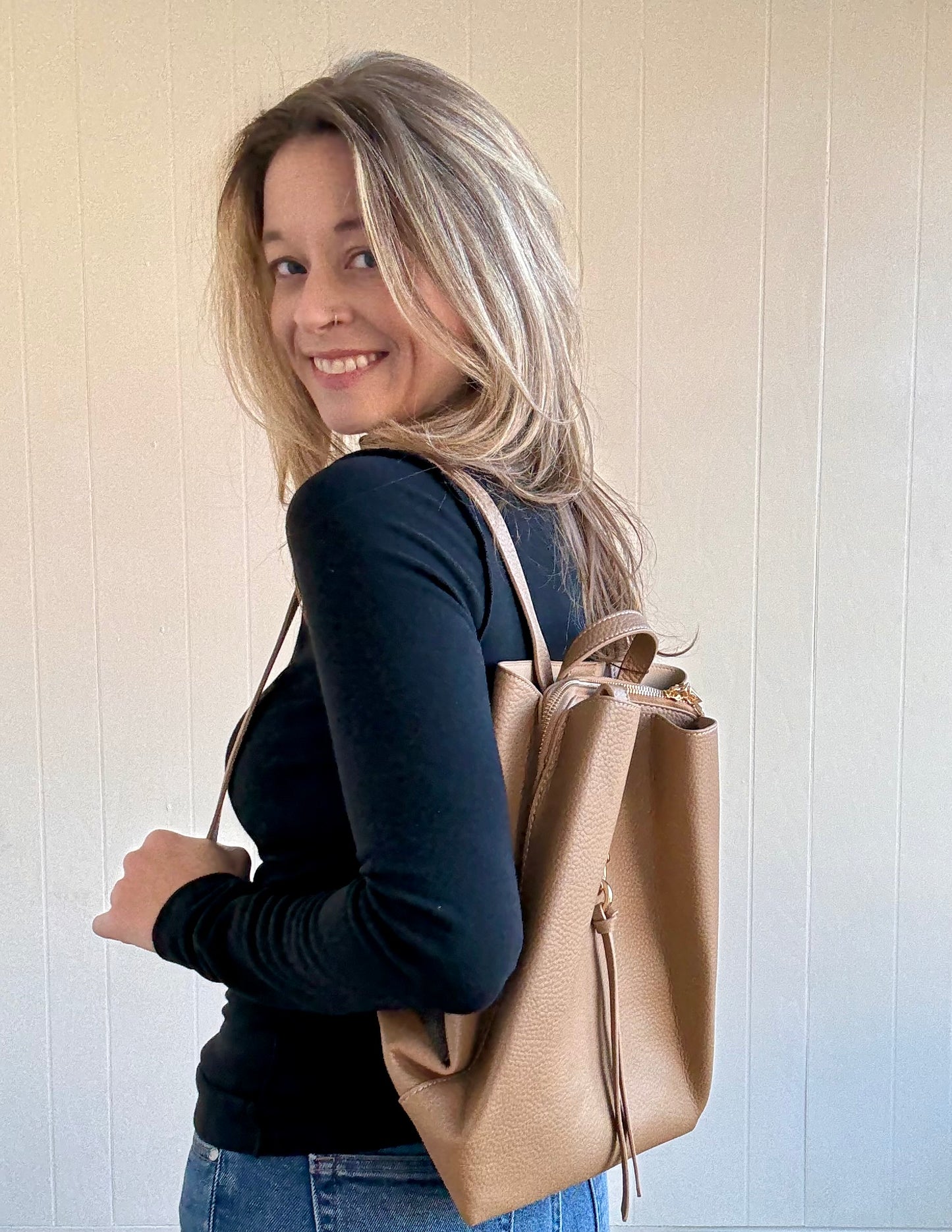 Simone Backpack Purse (Camel)