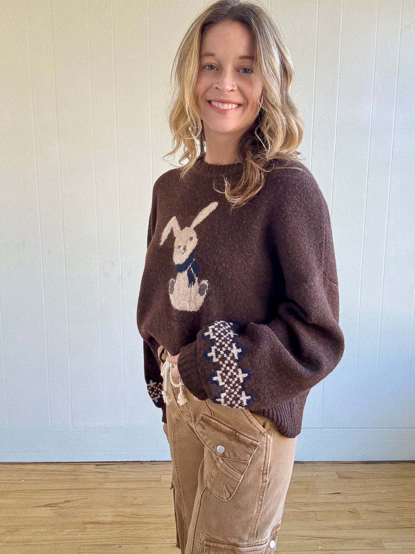 Bunny Jacquard Crewneck Sweater