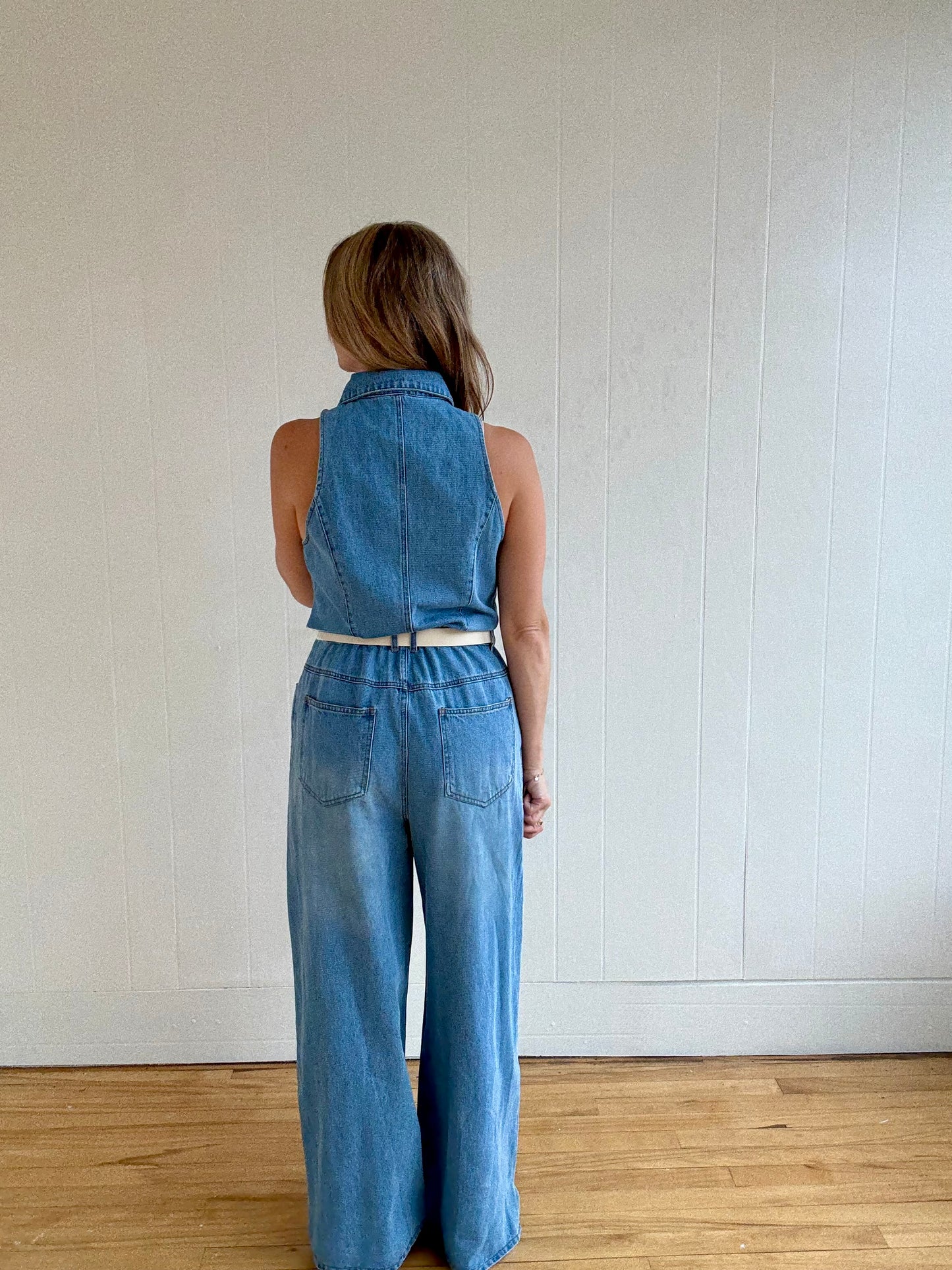 Iris Wide Leg Denim Jumpsuit