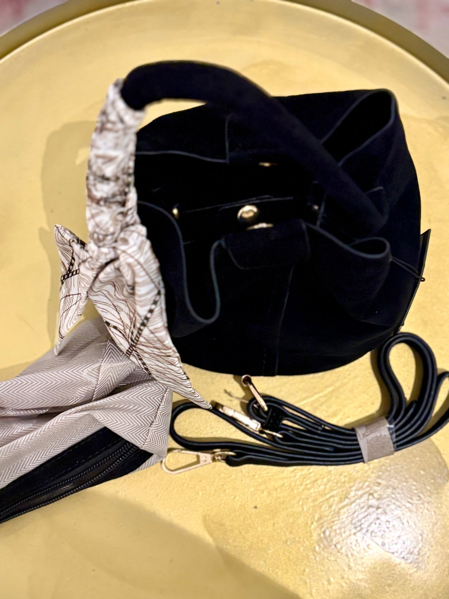 Blair Bucket Bag (Black Suede)