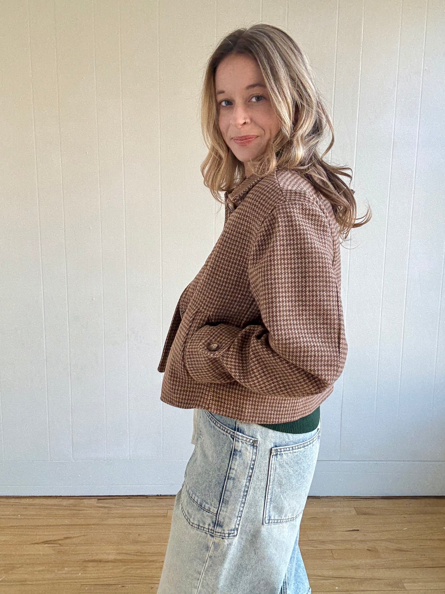 Houndstooth Cropped Jacket