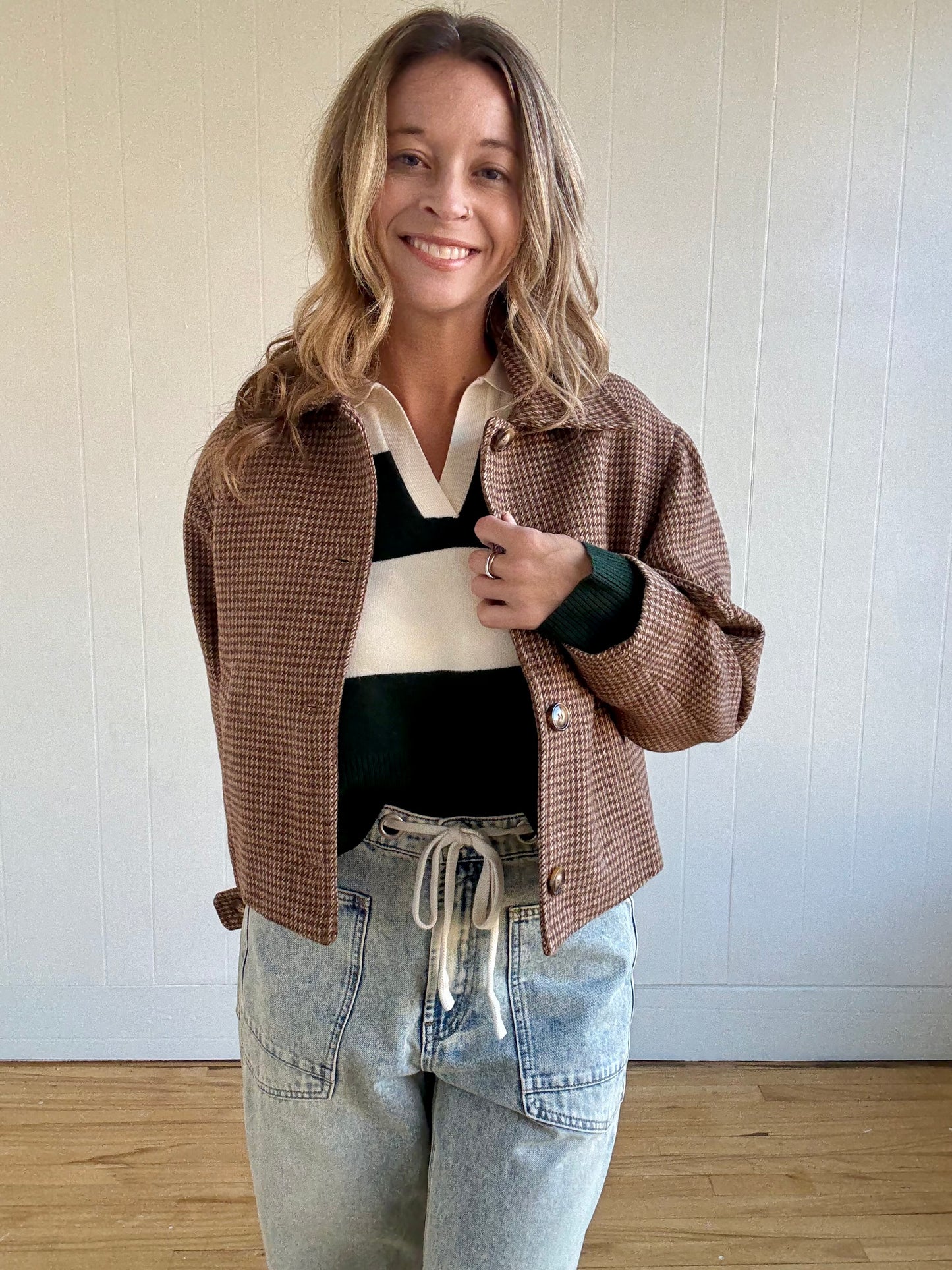 Houndstooth Cropped Jacket