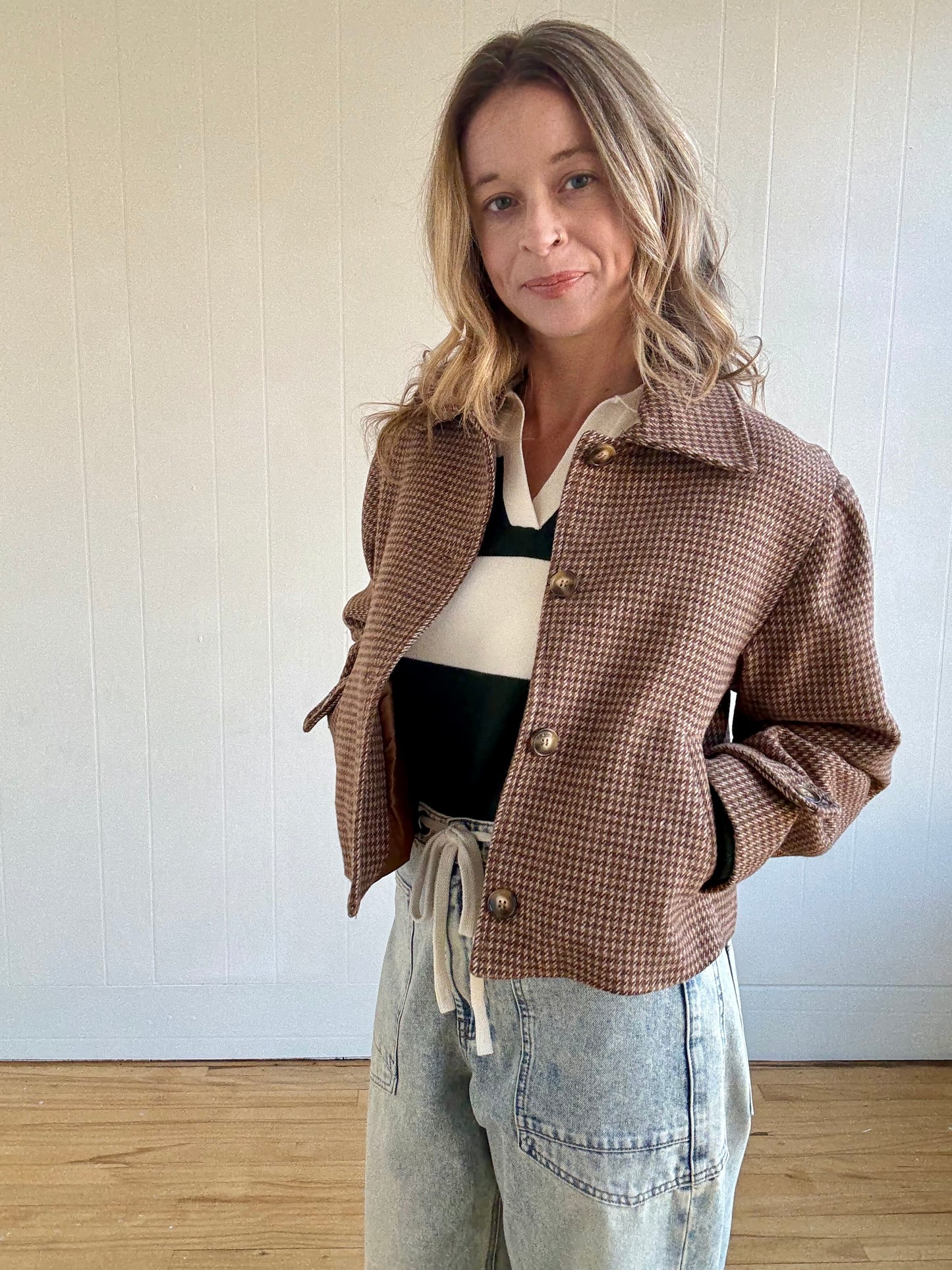 Houndstooth Cropped Jacket