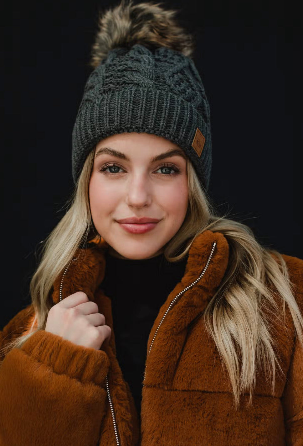 Dark Grey Cable Knit Beanie