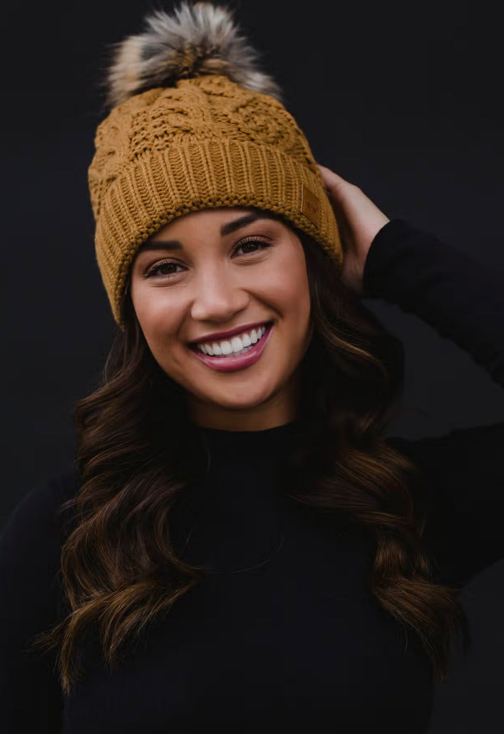 Camel Cable Knit Beanie