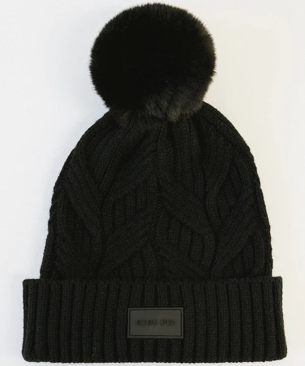 Ida Cable Knit Beanie (Black)