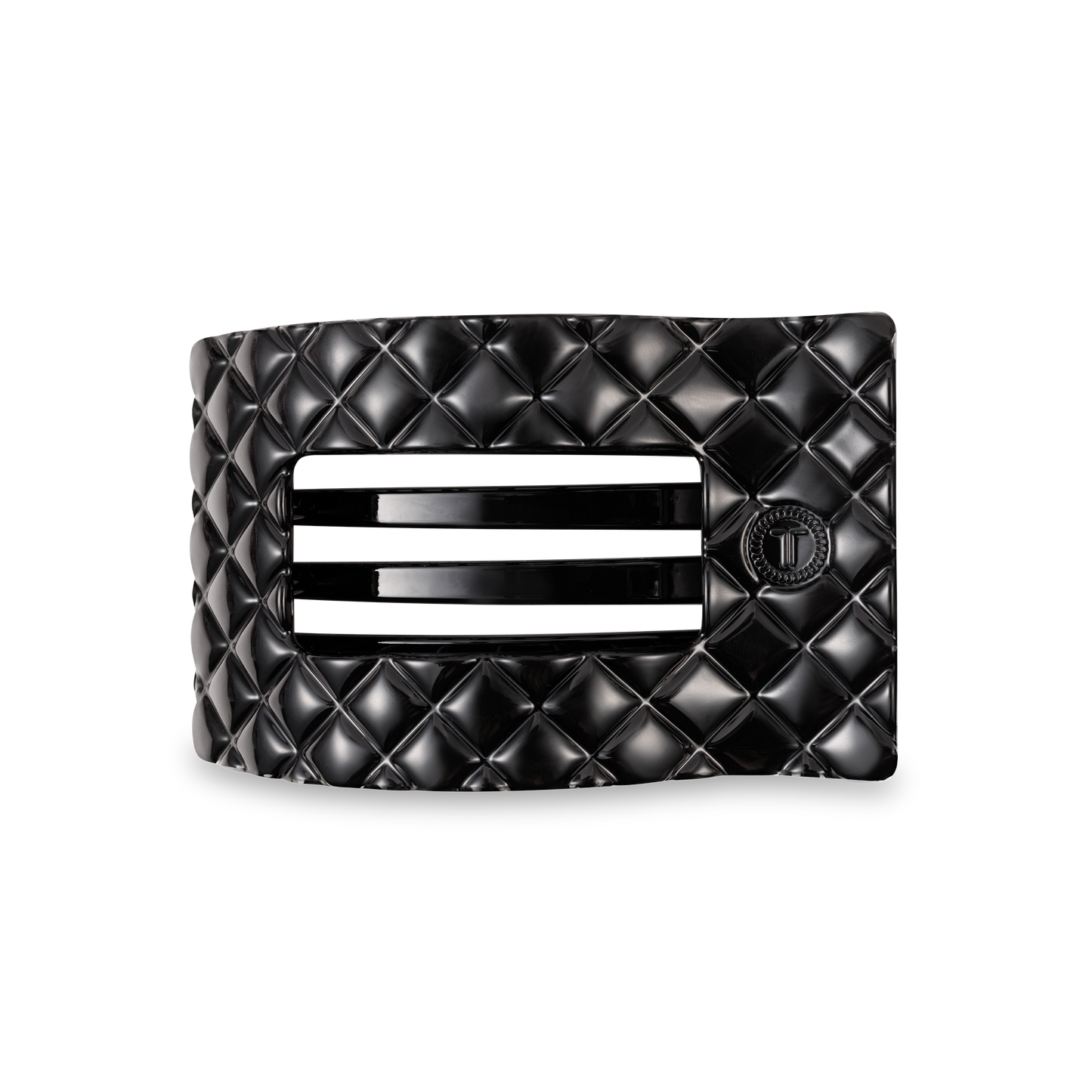 Flat Rectangle Hair Clip | Jet Black Quilted |Medium