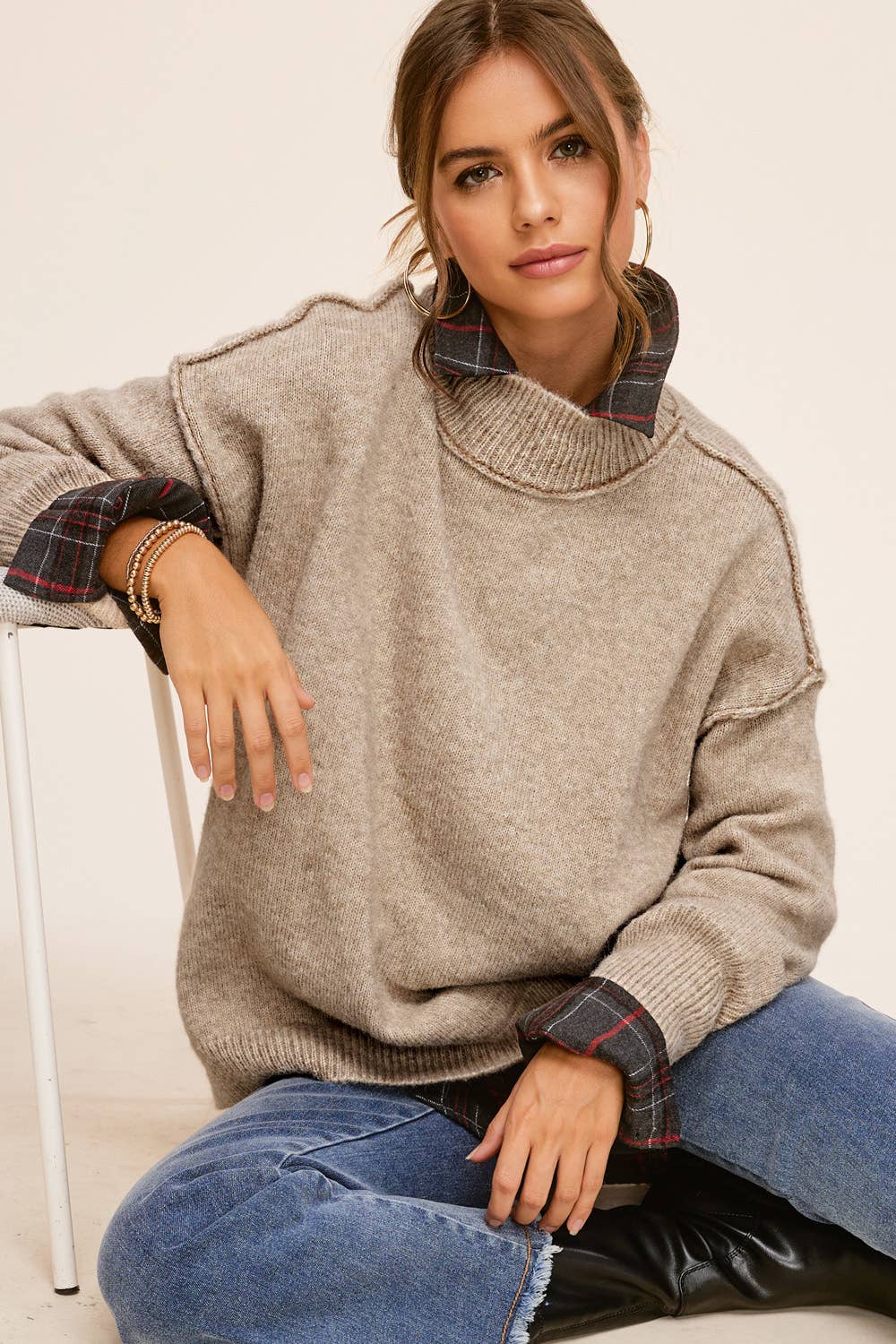 Hannah Mock Neck Sweater (Taupe)