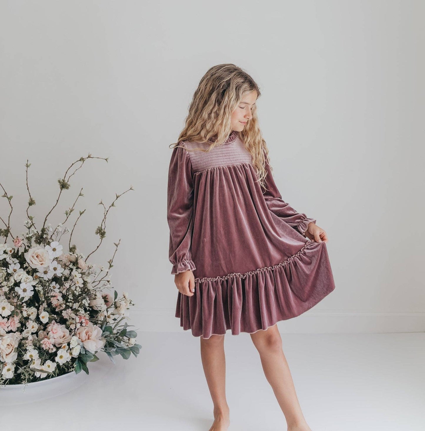 Dusty Rose Velvet Dress (Kids)
