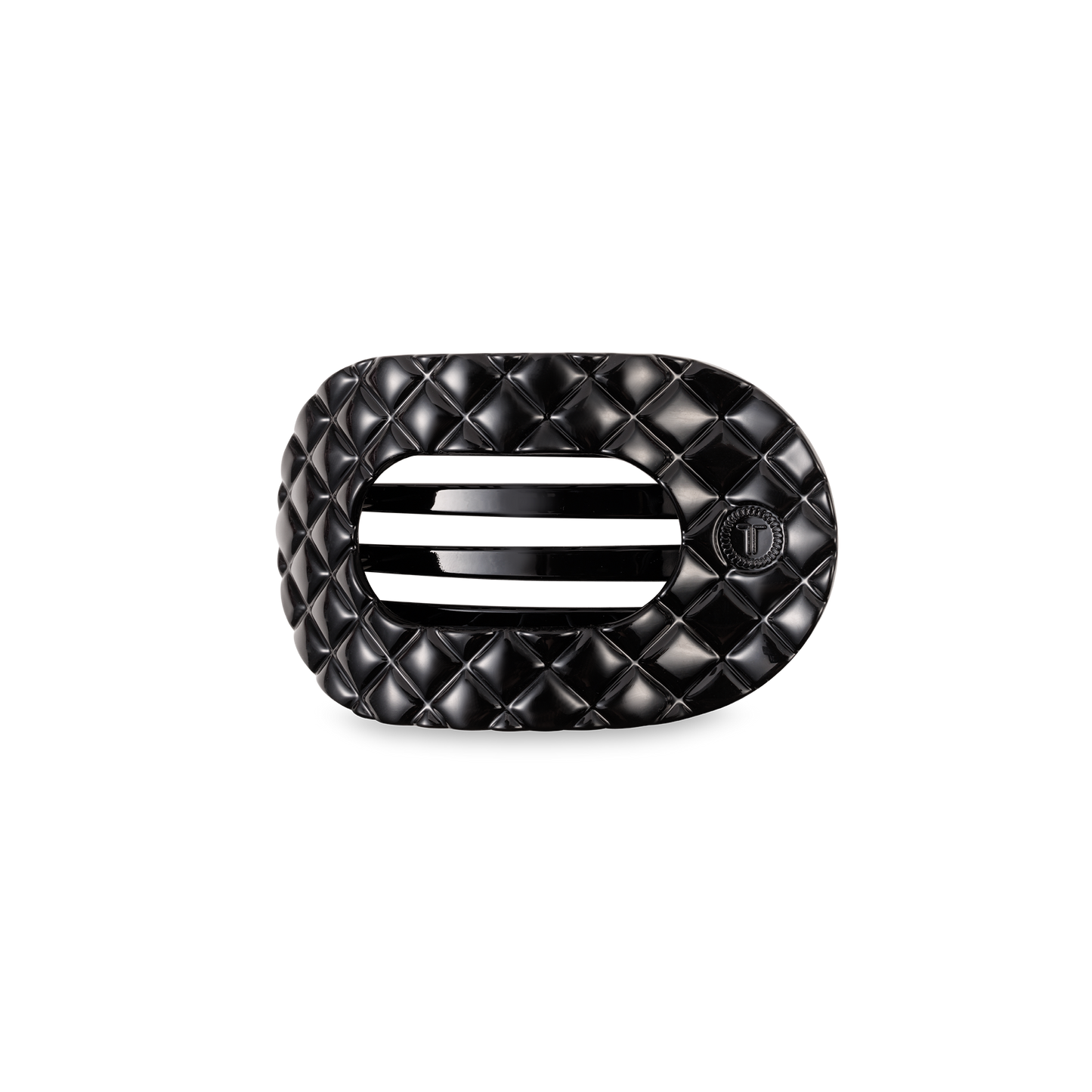 Flat Round Hair Clip | Jet Black Quilted |Small
