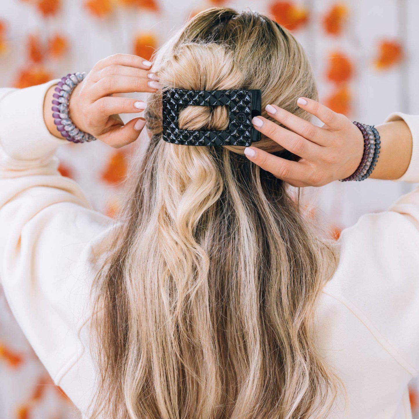 Flat Rectangle Hair Clip | Jet Black Quilted |Medium
