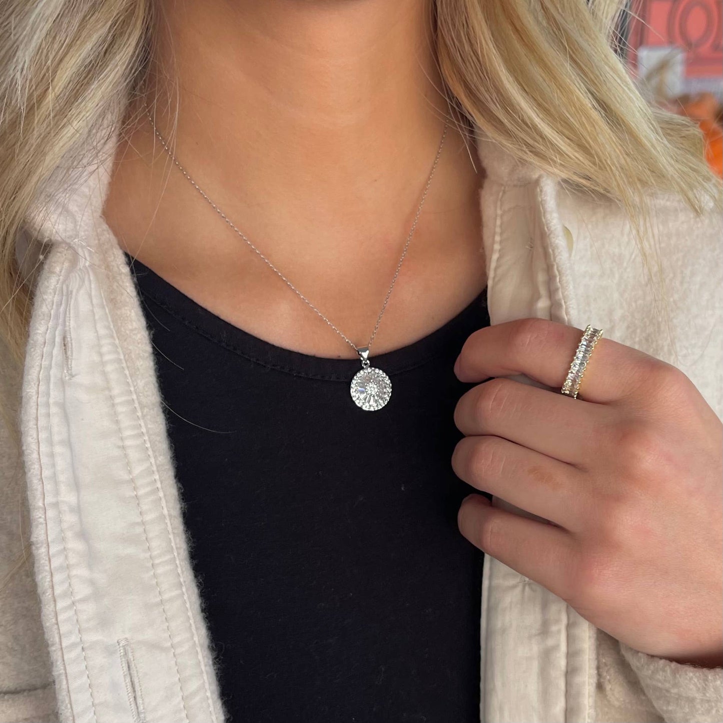Antique Crystal Necklace- Silver