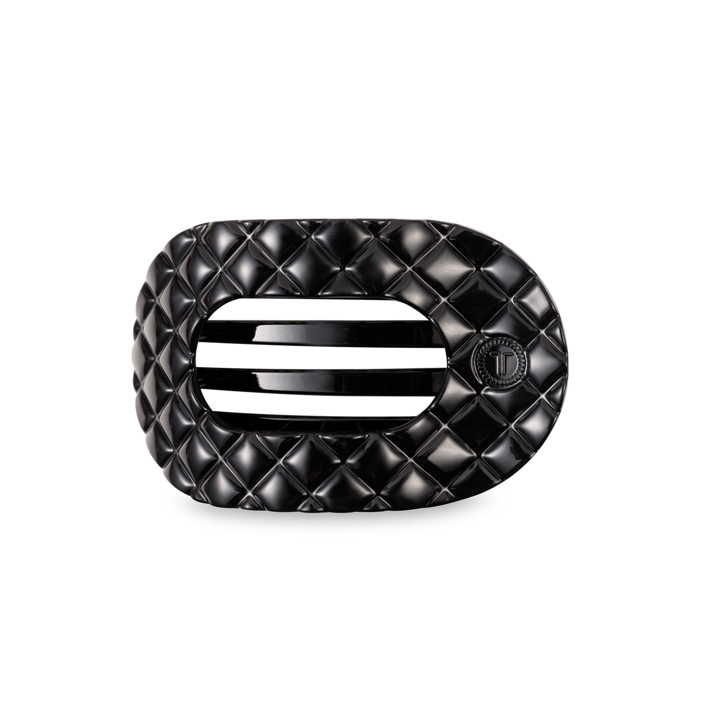 Flat Round Hair Clip | Jet Black Quilted |Medium