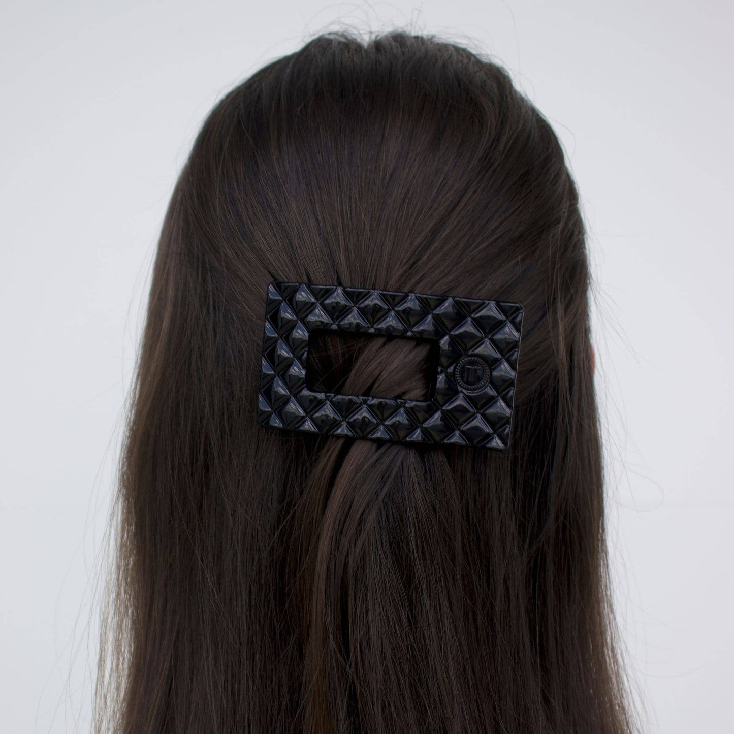 Flat Rectangle Hair Clip | Jet Black Quilted |Small