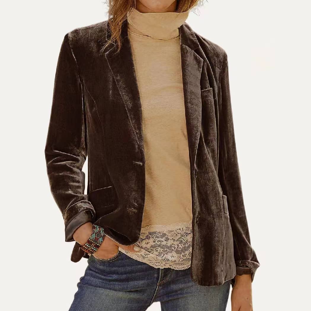 Ziggy Velvet Blazer (Brown)