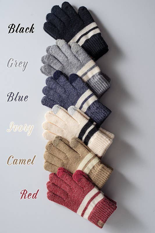 Striped Touch Screen Finger Gloves (Grey)